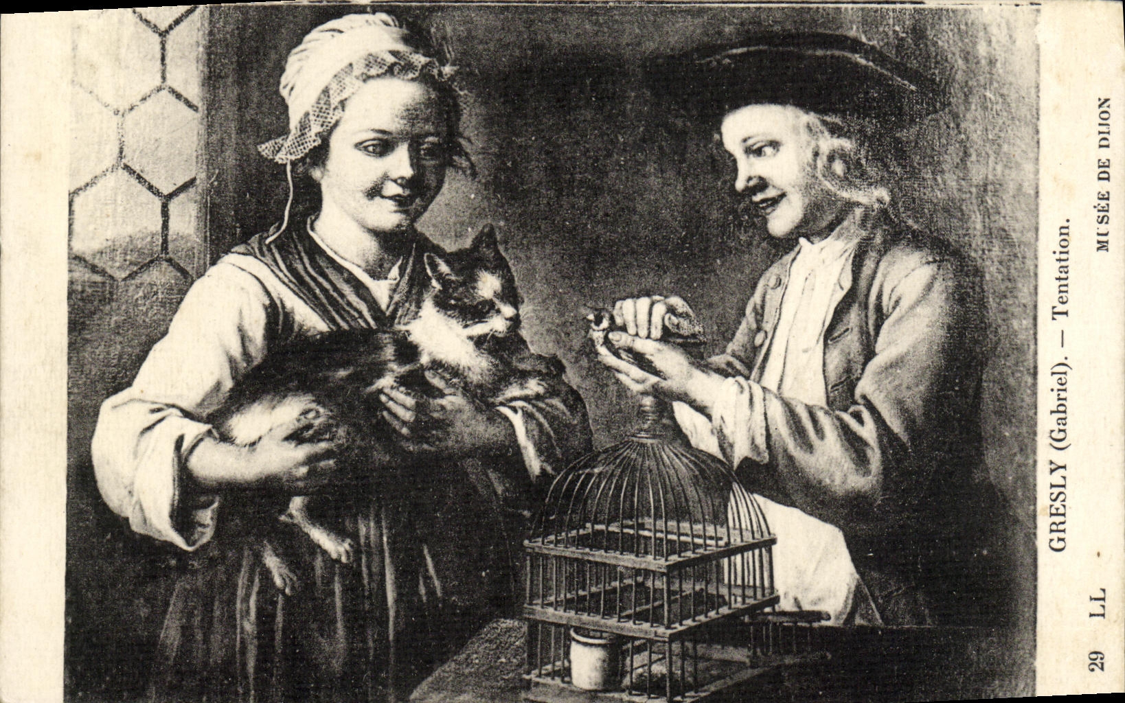 VINTAGE POSTCARD Gresly Temptation Museum of Dijon Cat