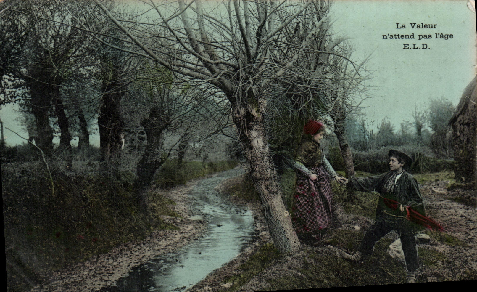VINTAGE POSTCARD Value N does not await L old Enfants Folklore