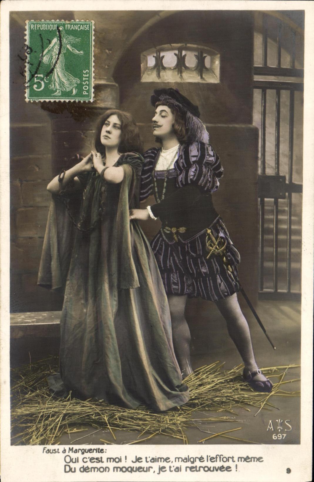 VINTAGE POSTCARD Faust has Marguerite