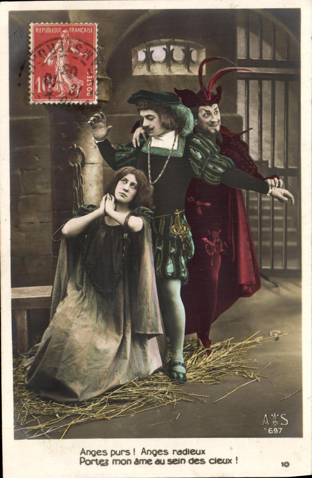 VINTAGE POSTCARD Old pure radiant Angels Faust Devil