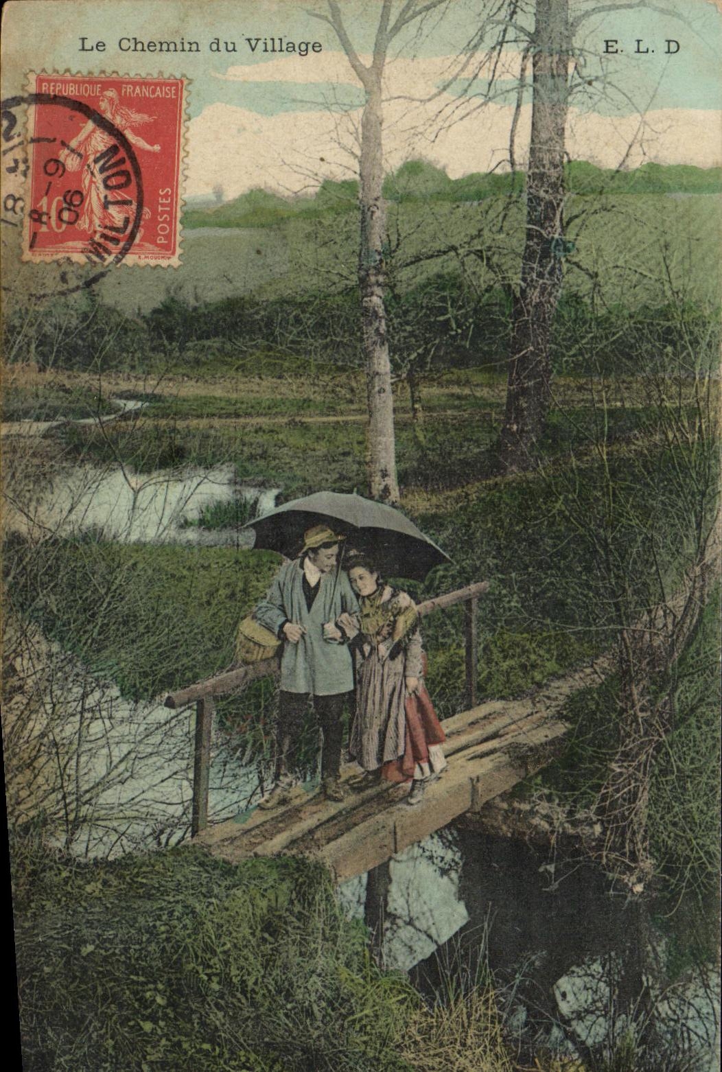 VINTAGE POSTCARD the Way of the Village In love Couples Woman