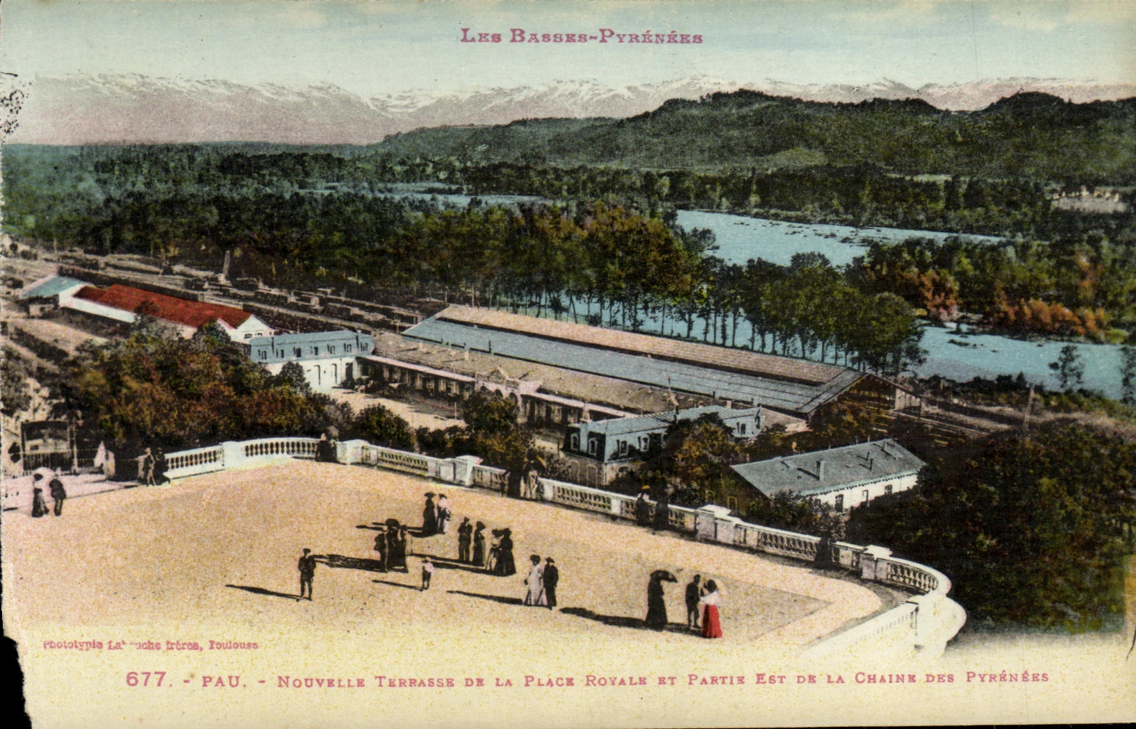 VINTAGE POSTCARD Pau News Terrace of the Royal Place and part Is chain of the Pyrenees
