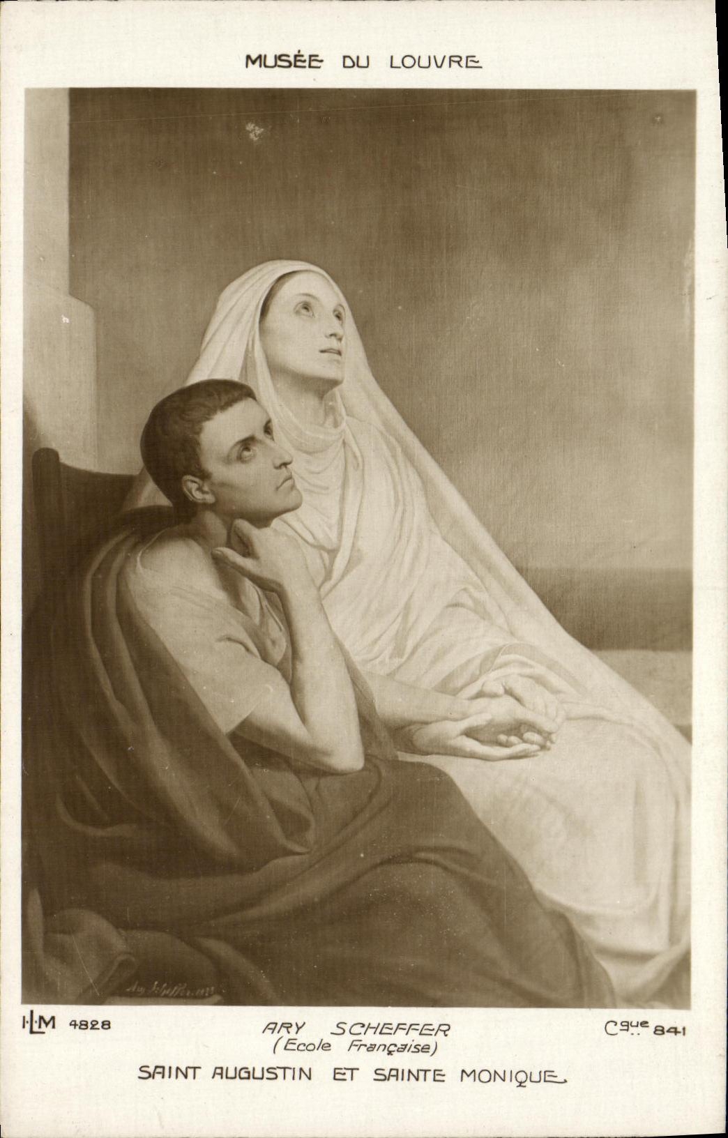 VINTAGE POSTCARD Museum of Louvre Ary Scheffer Holy Augustin and Holy Monique