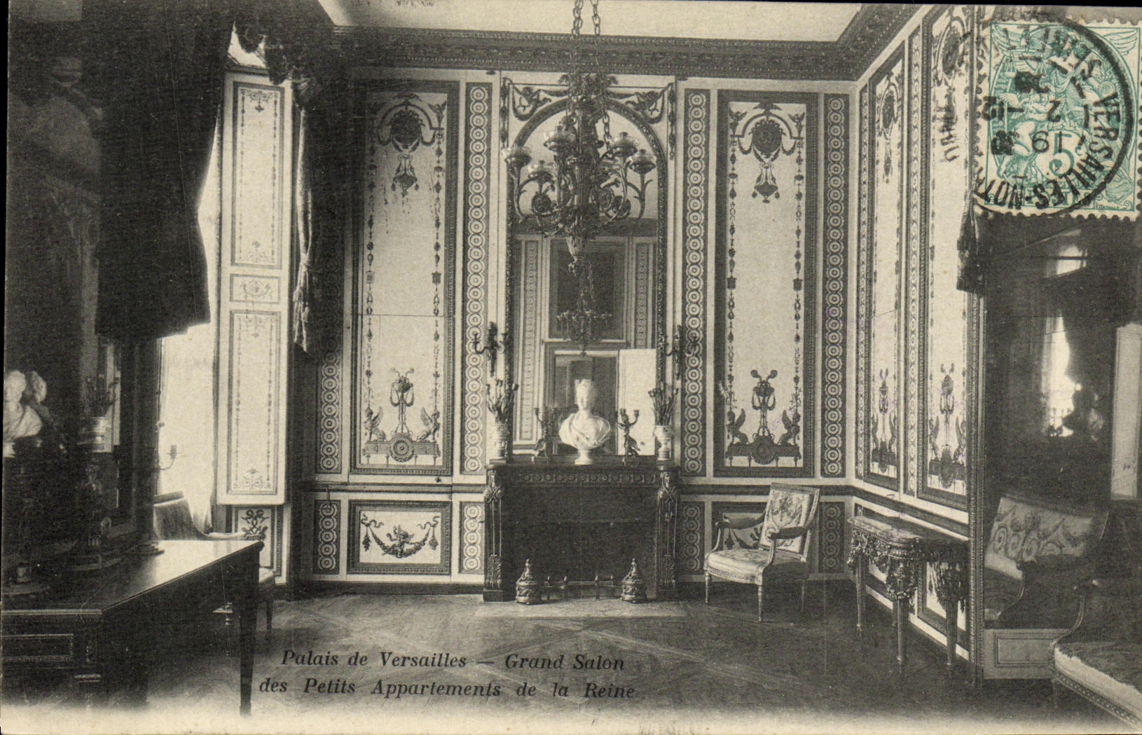 Paladar de la POSTAL de la VENDIMIA de la sala de estar grande de Versalles de los pequenos apartamentos de la reina