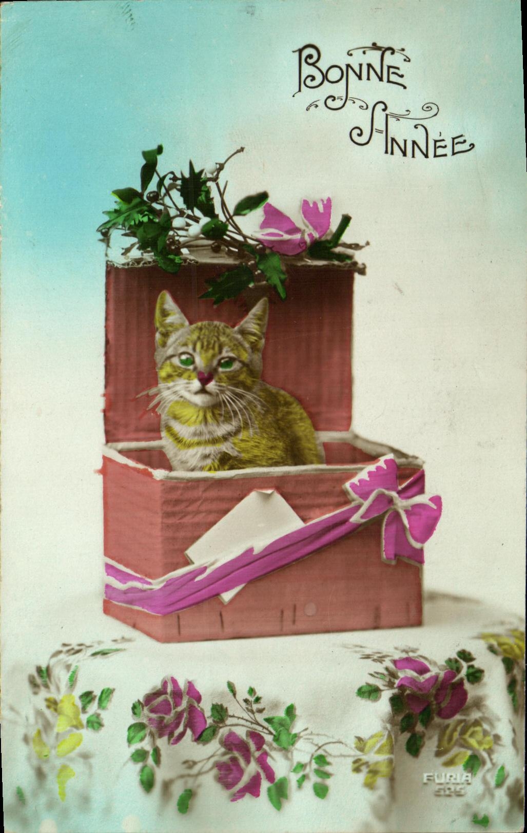 VINTAGE POSTCARD Happy New Year Caht Kitten