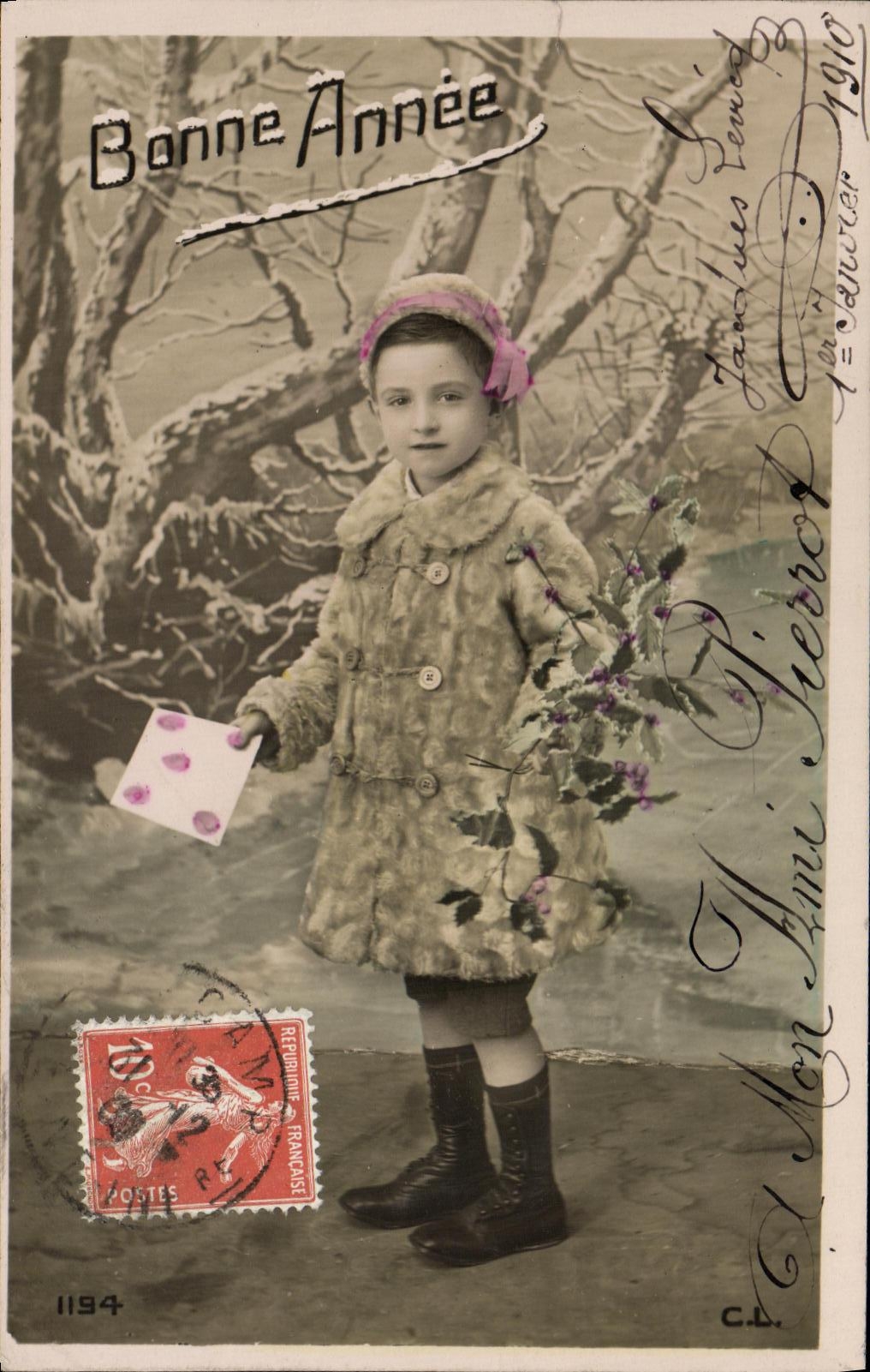 VINTAGE POSTCARD Happy New Year Child Letter