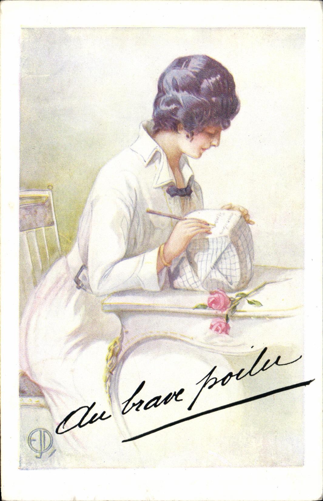 VINTAGE POSTCARD Woman With the rbave hairy Militaria