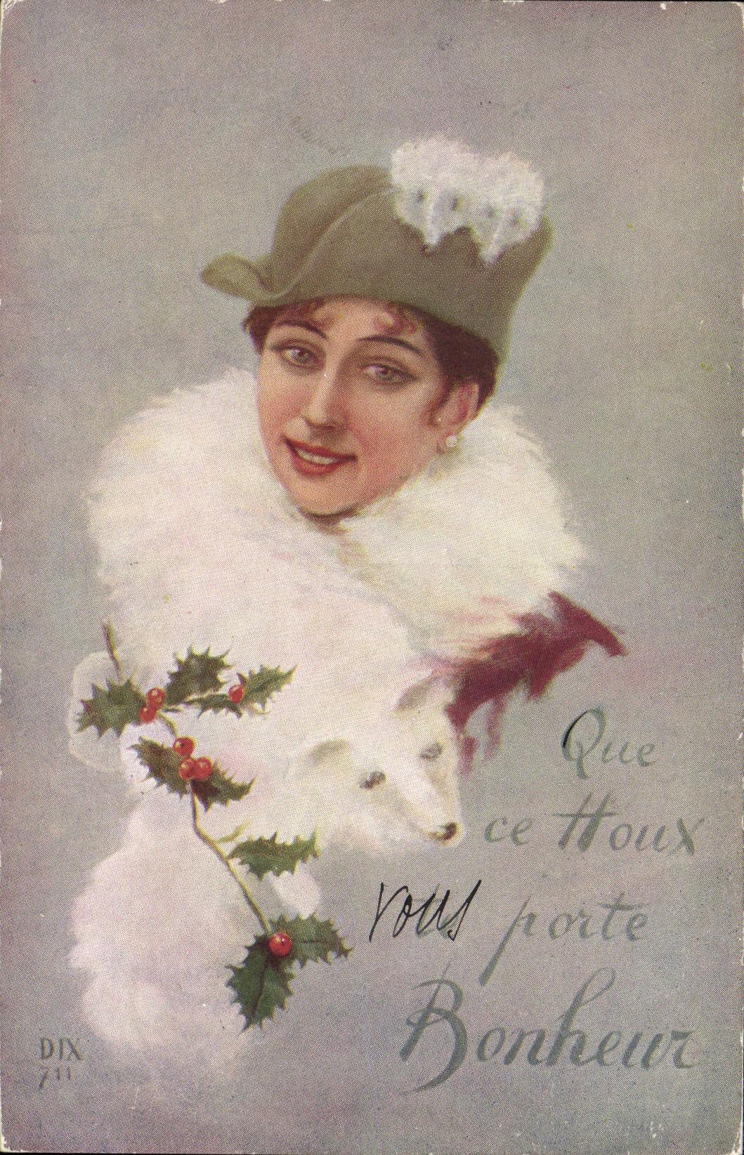 CPA Que ce Houx porte Bonheur Femme 