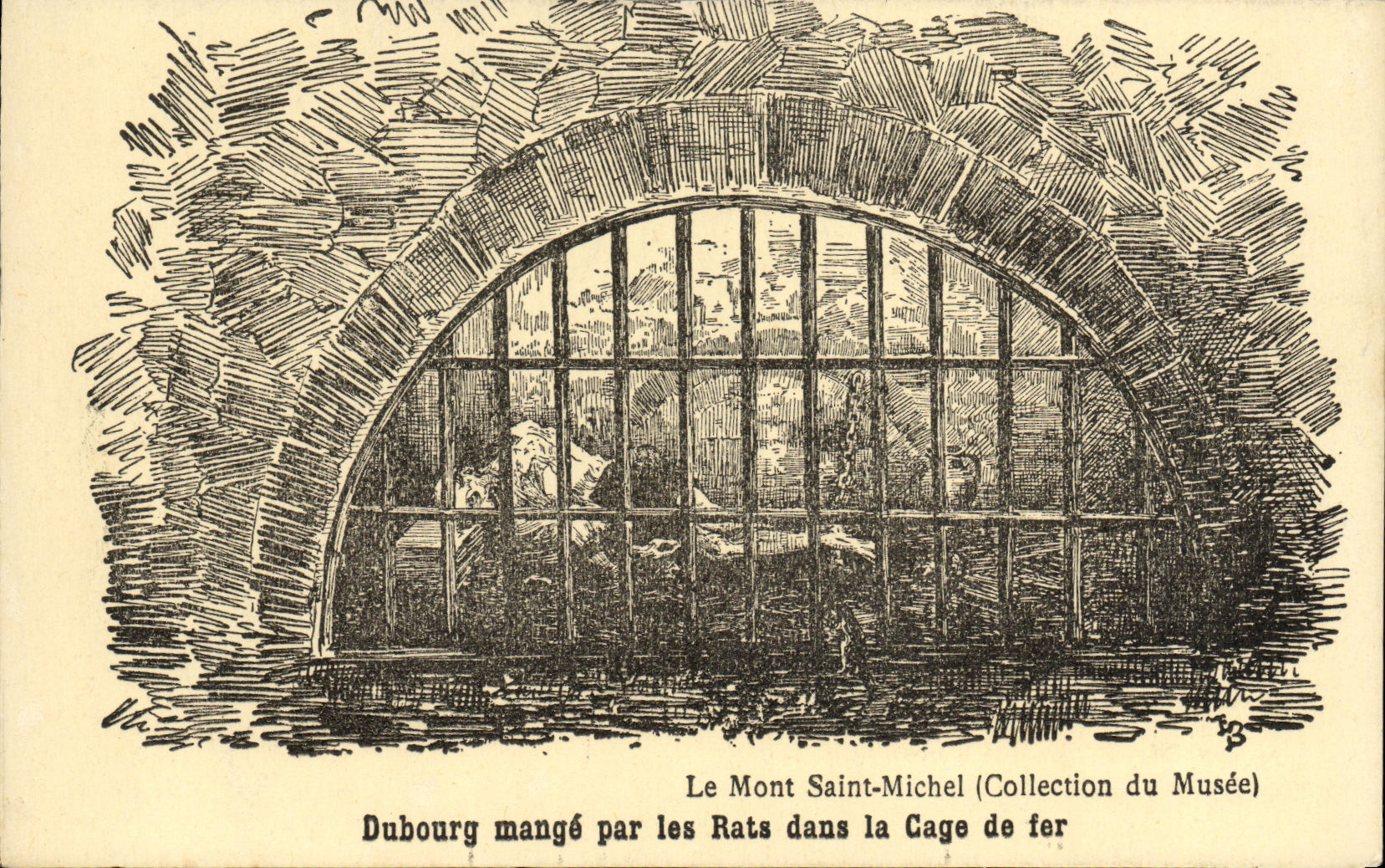 VINTAGE POSTCARD Mont Saint Michel Dubourg eats by the Rats in the iron Cage