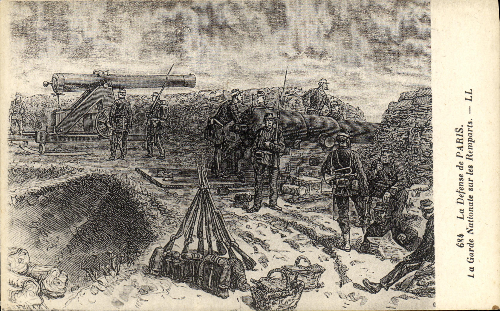 VINTAGE POSTCARD the Defense of Paris National guard on the Militaria Walls