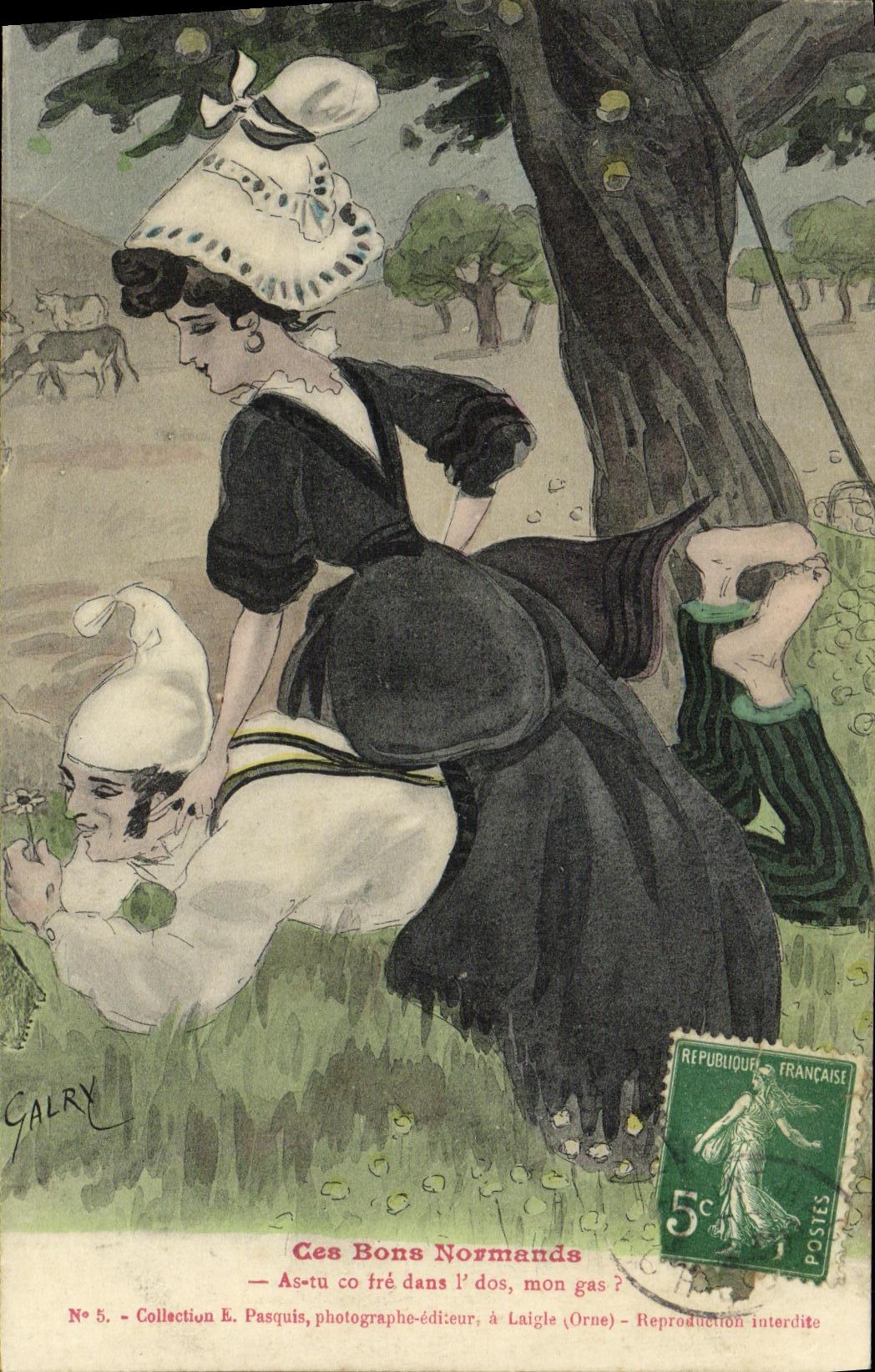 CPA Ces Bons Normands As tu co tre dans l dos mon gas
