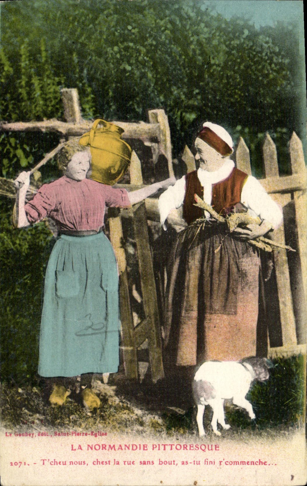 Folklore pintoresco del perro de Normandia de la POSTAL de la VENDIMIA