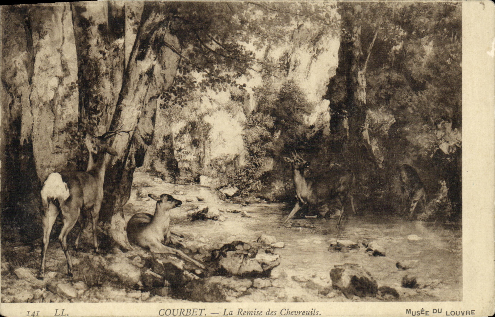 VINTAGE POSTCARD Billhook Handing over of the Roe deers Museum of Louvre Paris