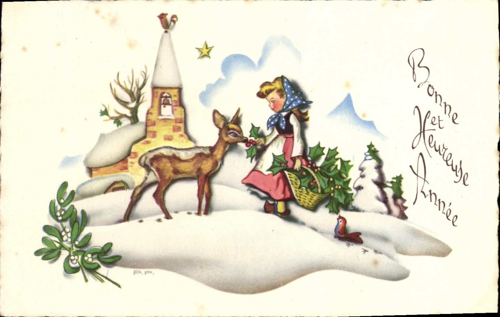 VINTAGE POSTCARD Good and Happy Year Hind