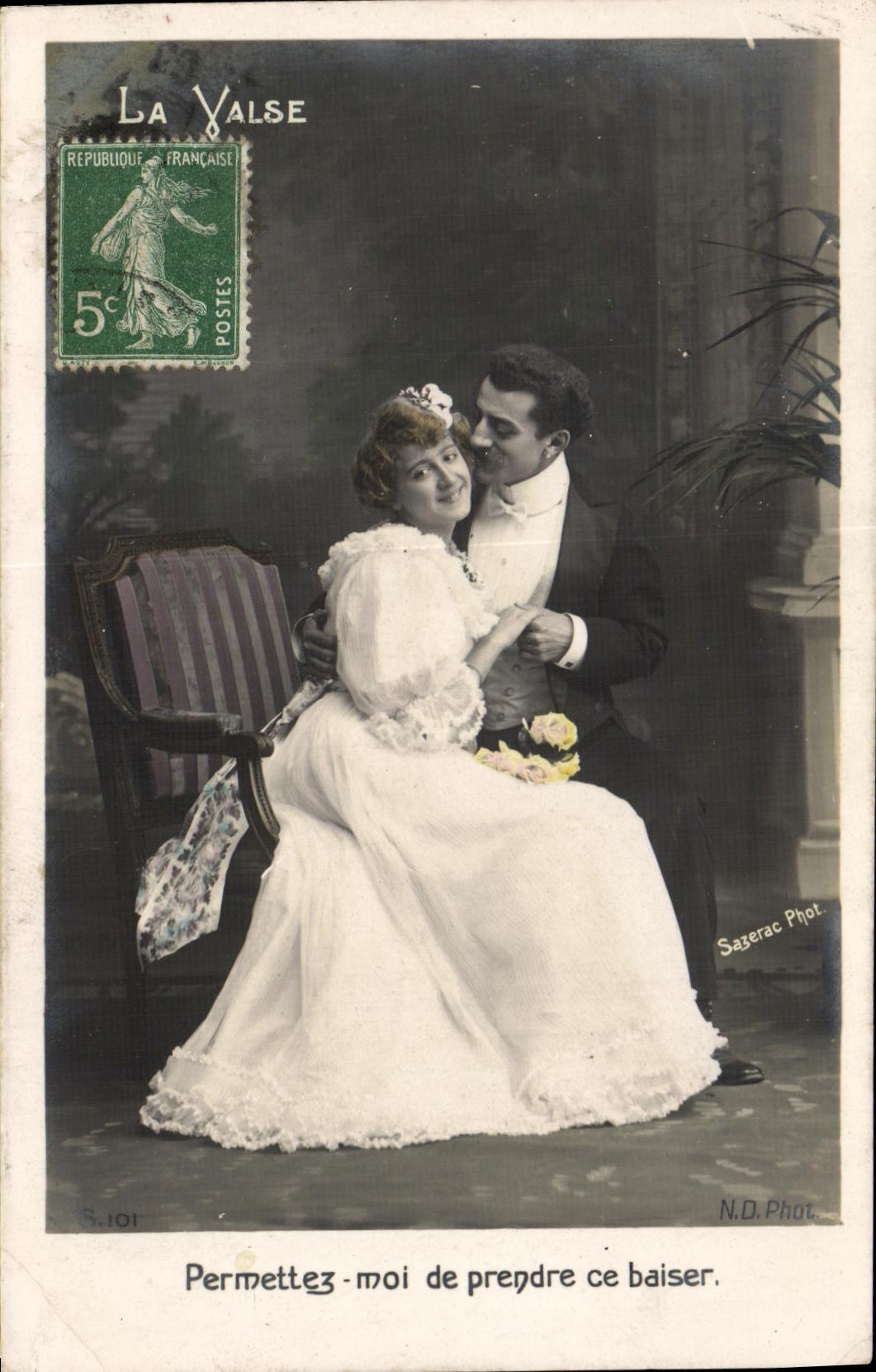 CPA Permettez moi de prendre ce baiser Femme La valse