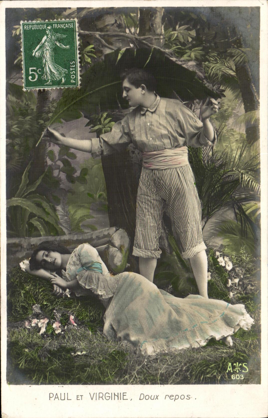 VINTAGE POSTCARD Soft Paul and Virgine rest