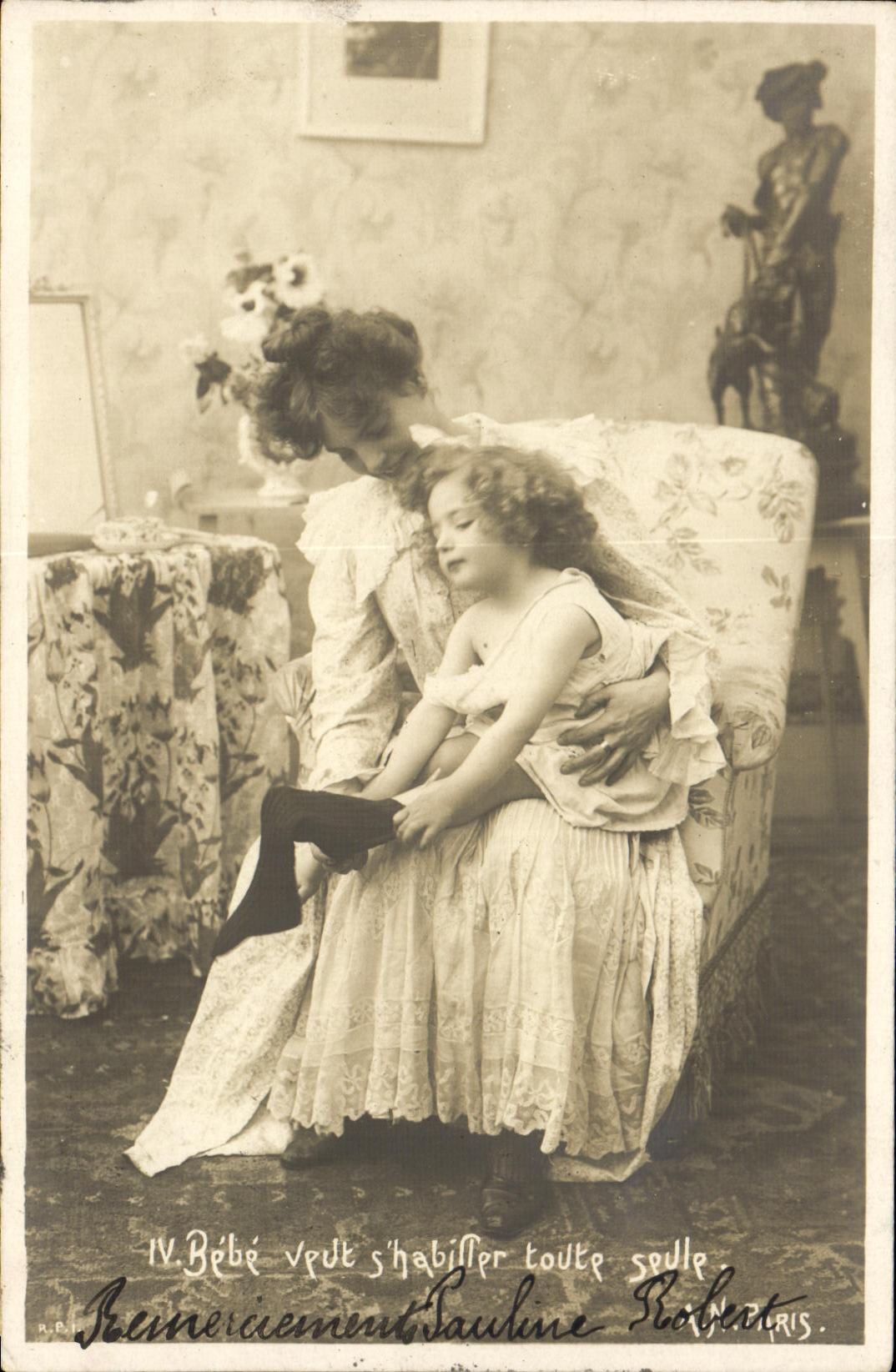 VINTAGE POSTCARD Bebe wants S to equip