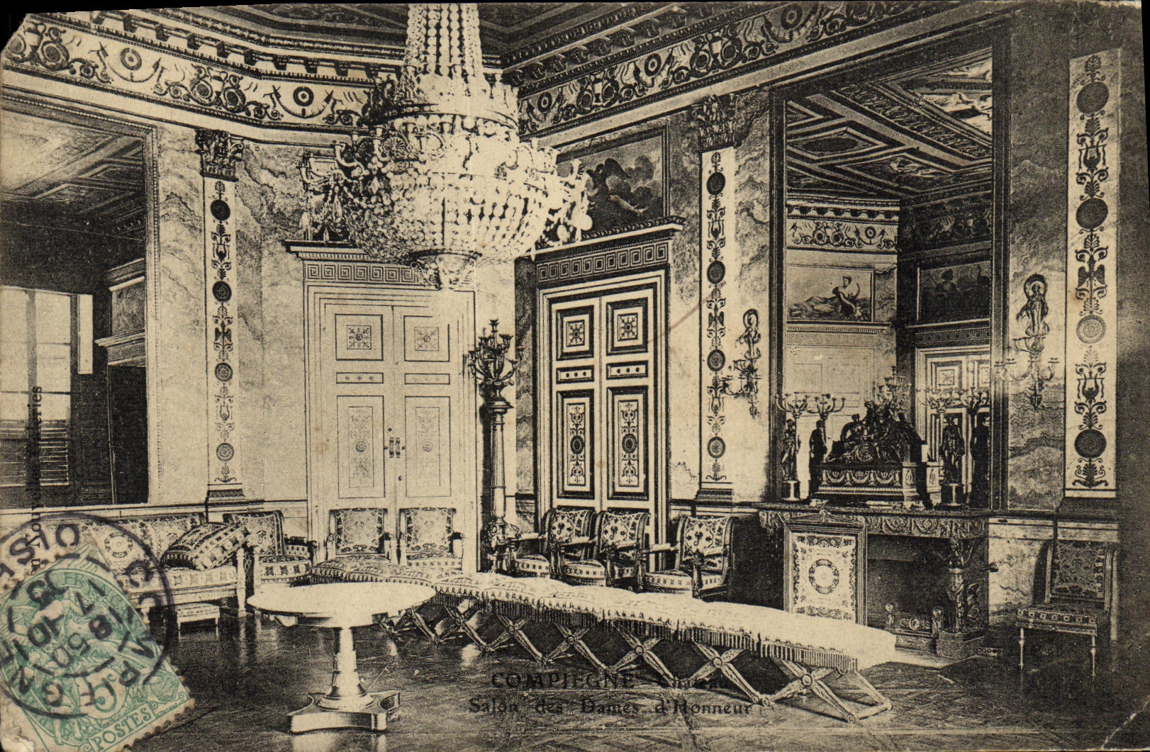Sala de estar de Compiegne de la POSTAL de la VENDIMIA del honor de las senoras D