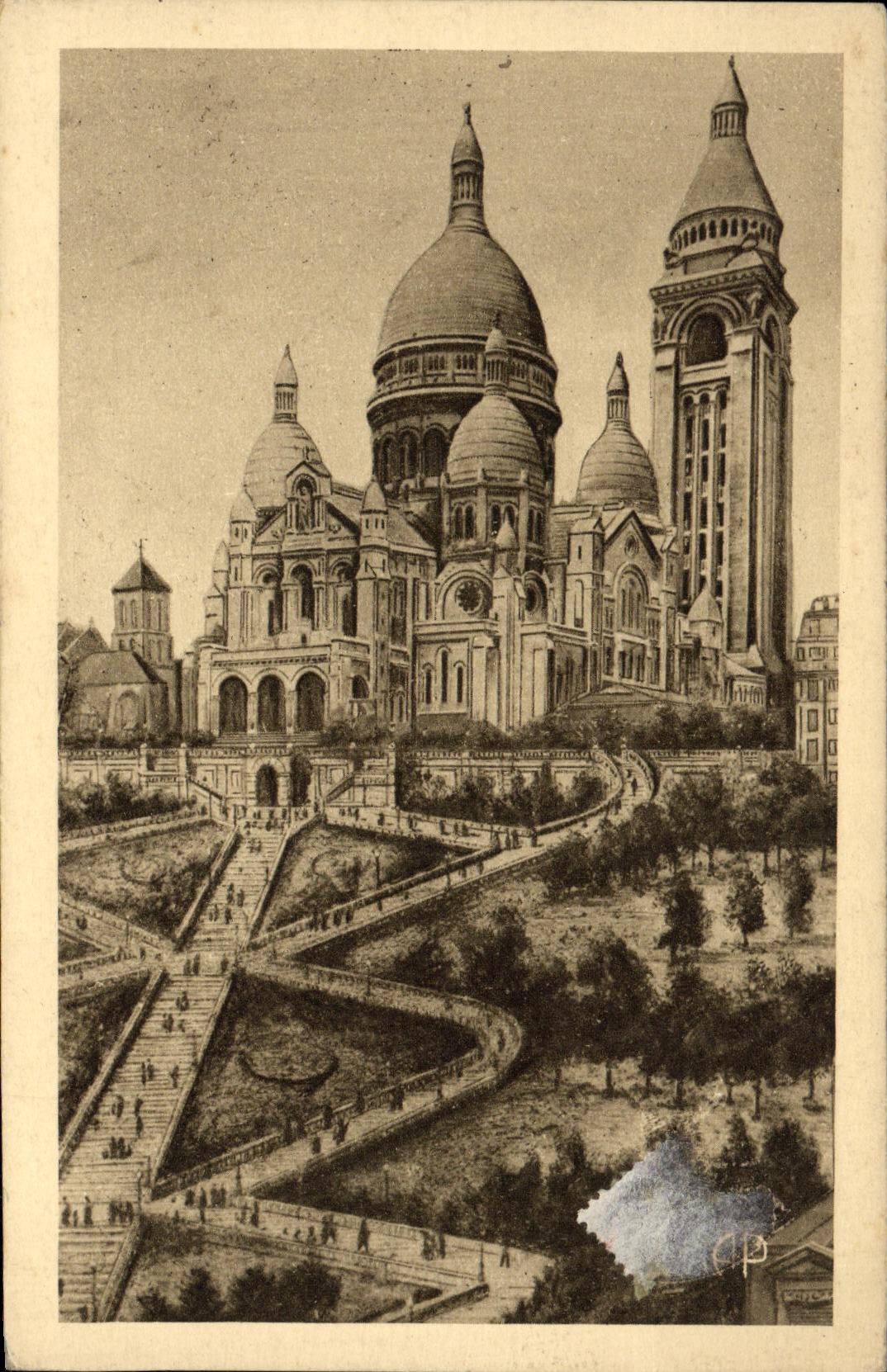 VINTAGE POSTCARD Paris the Basilica of the Sacring Heart with L Monumental Staircase