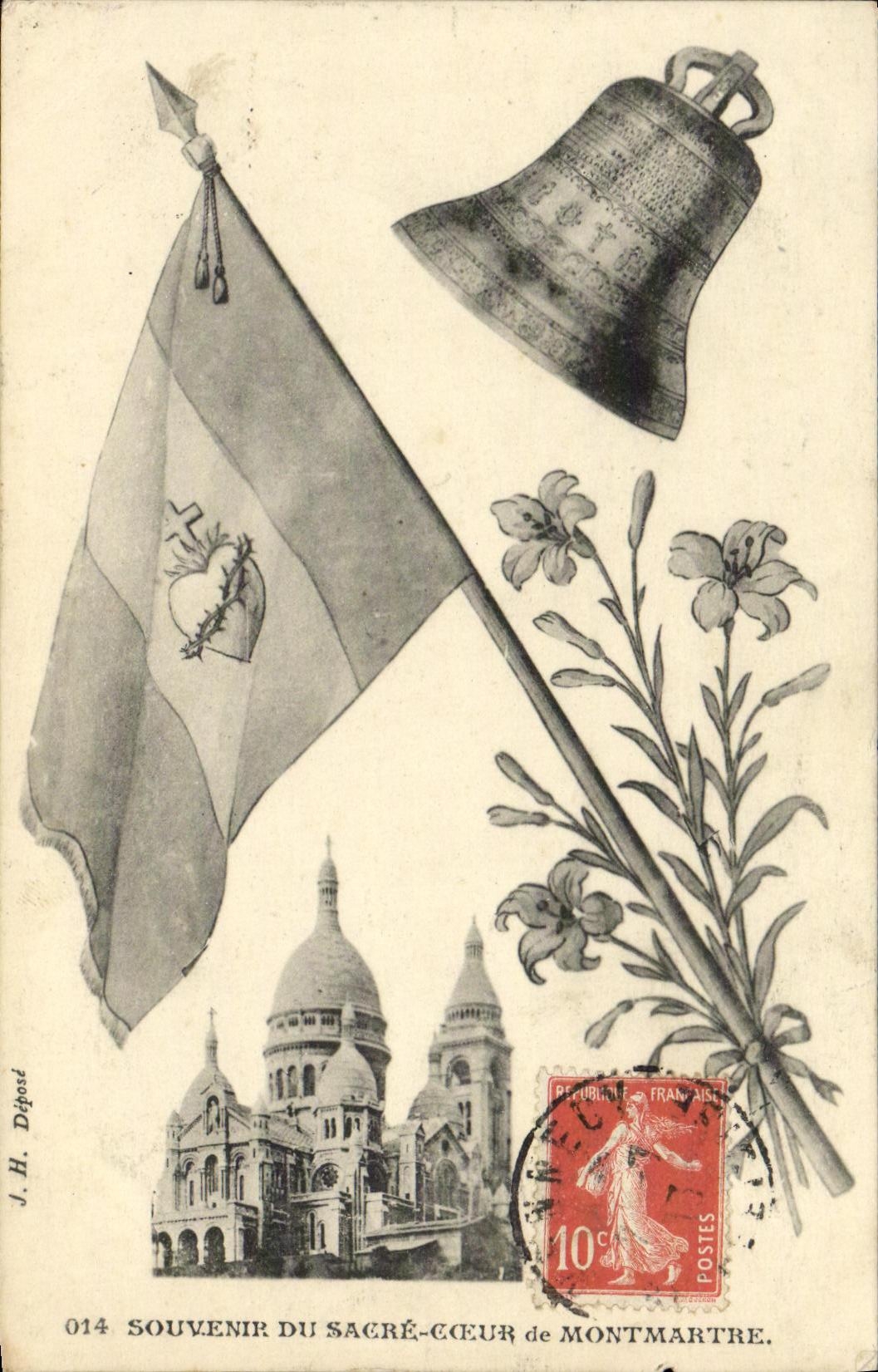 CPA Souvenir du Sacre Coeur de Montmartre Cloche Drapeaun