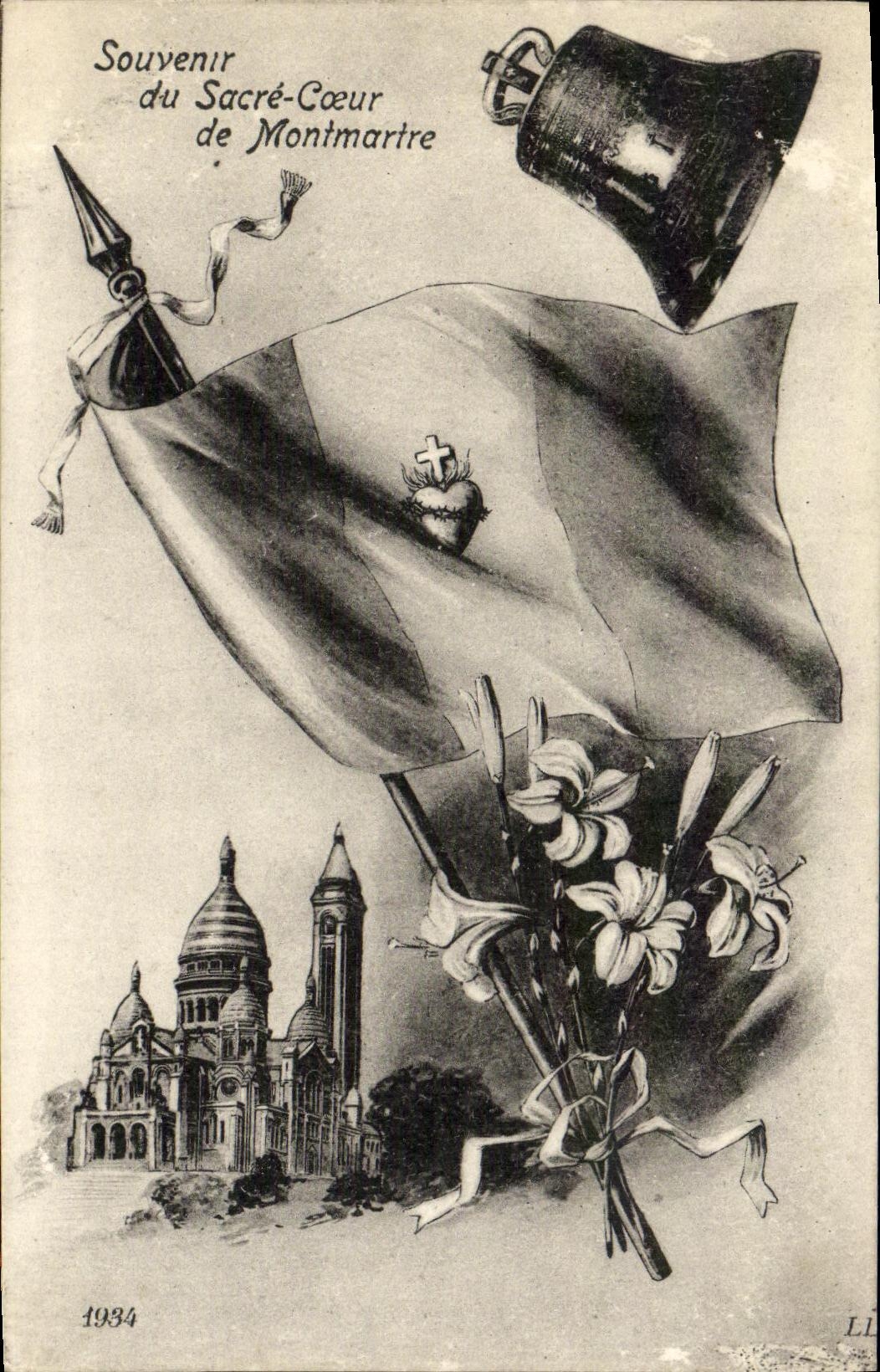 CPA Souvenir du Sacre Coeur de Montmartre Cloche Drapeau