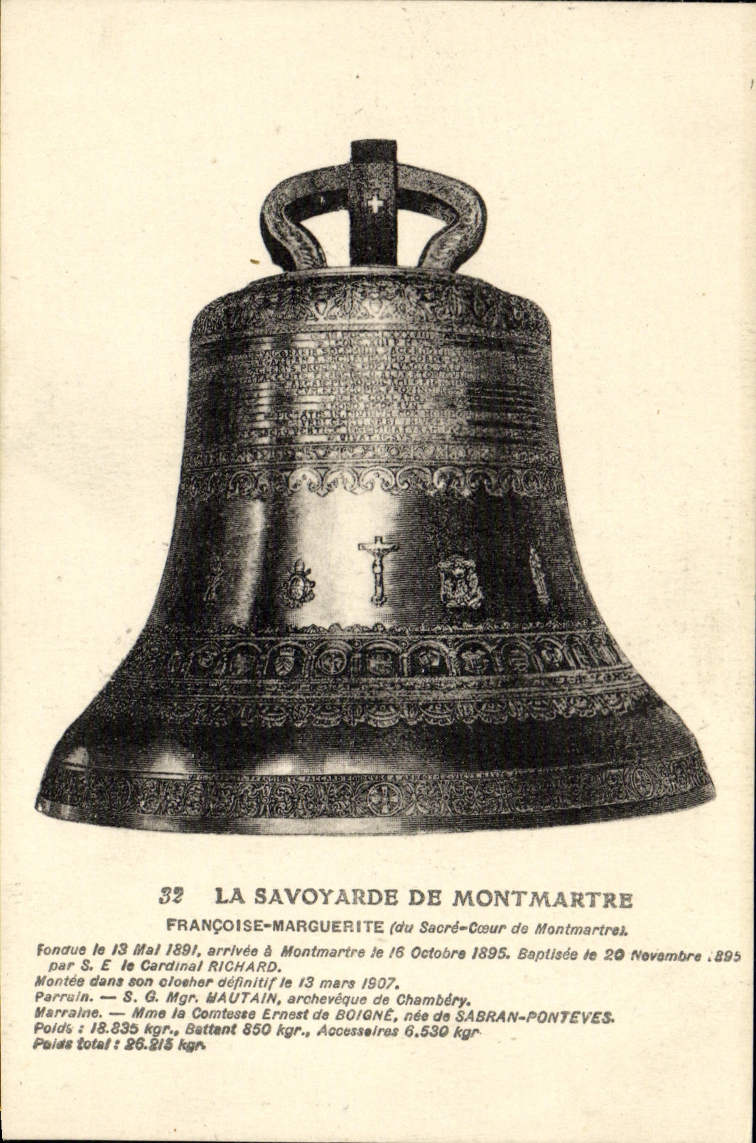 VINTAGE POSTCARD the Savoyard one of Montmartre Francoise Marguerite Cloche Crowns Heart