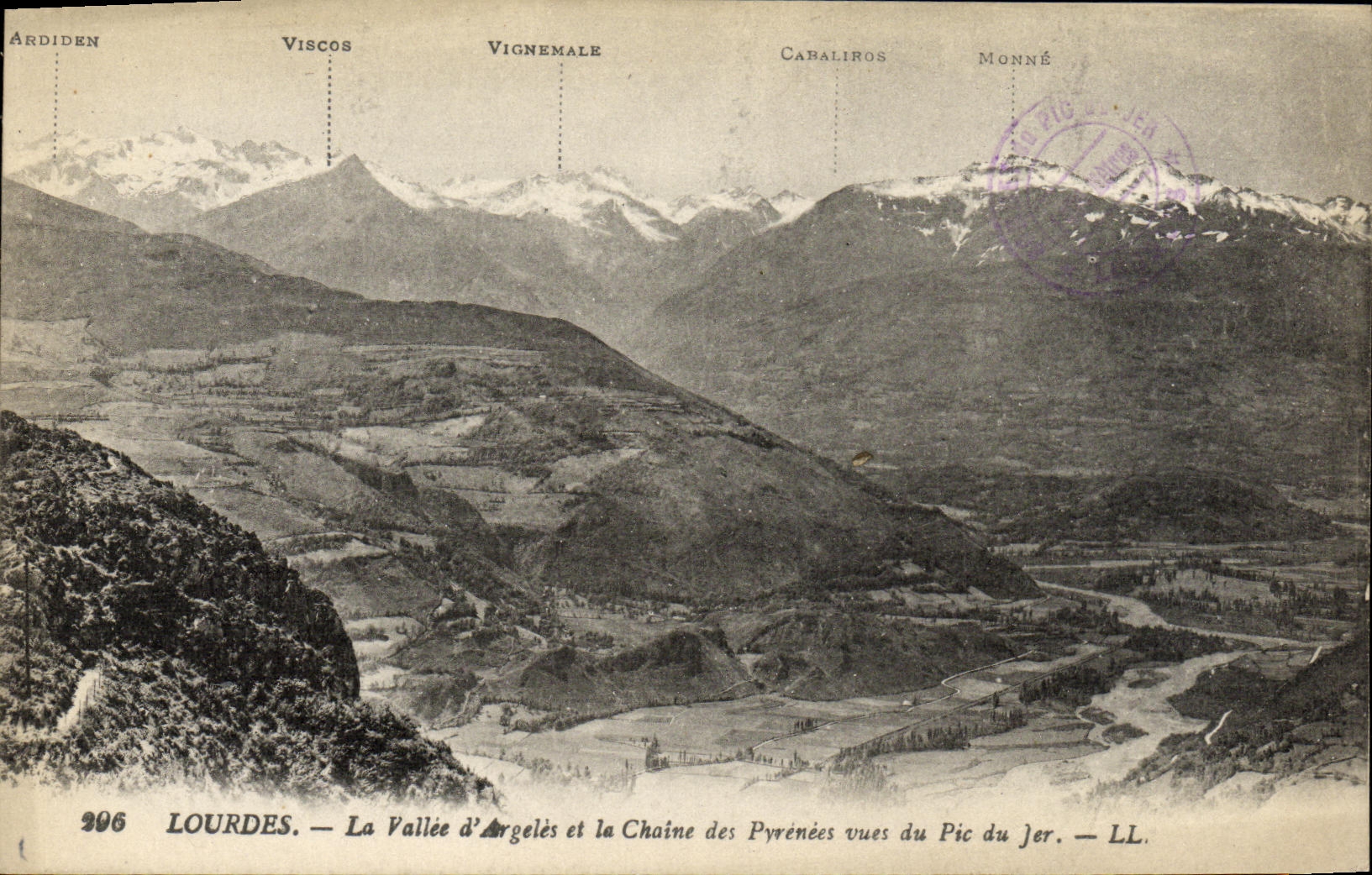 VINTAGE POSTCARD Heavy Valle D Argeles and the chain of the Pyrenees Seen of Peak Jer