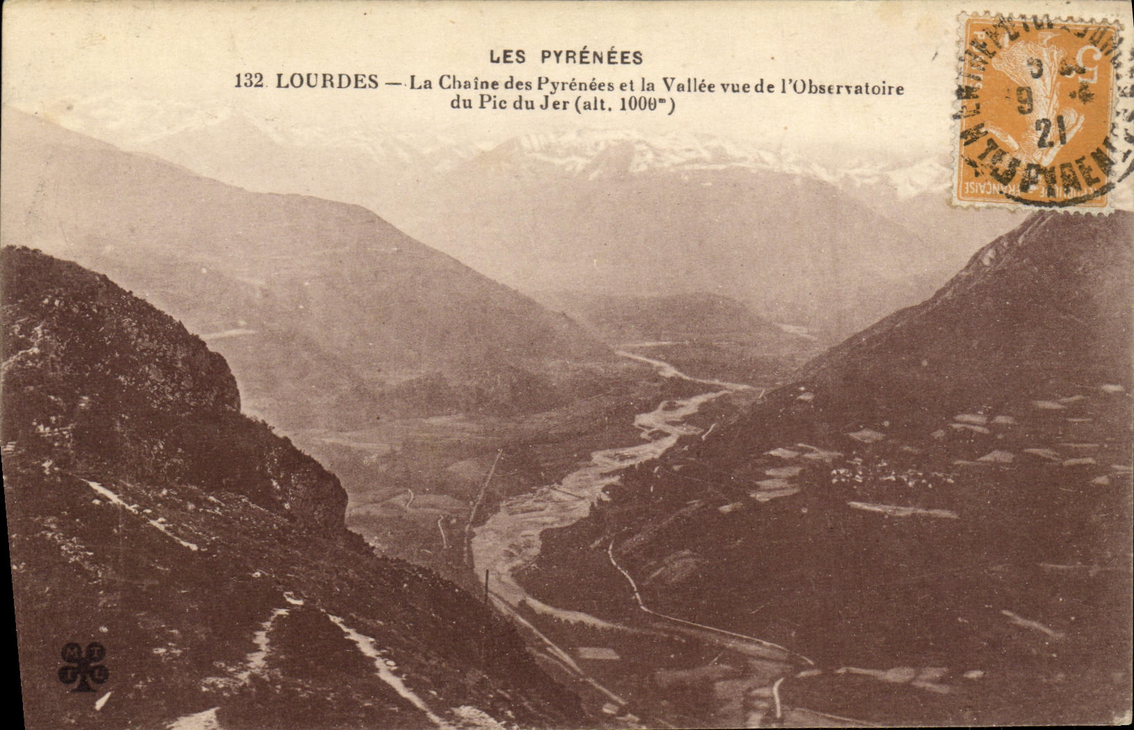 VINTAGE POSTCARD Heavy the Chain of the Pyrenees and the Valley seen L Observatory of the Peak of Jer