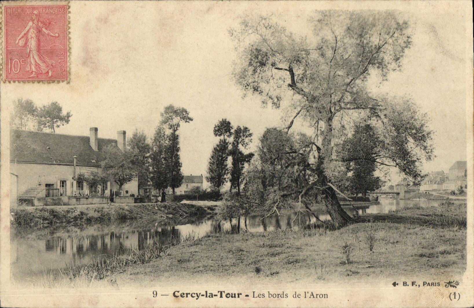 VINTAGE POSTCARD Cercy the Tower edges of L Aron