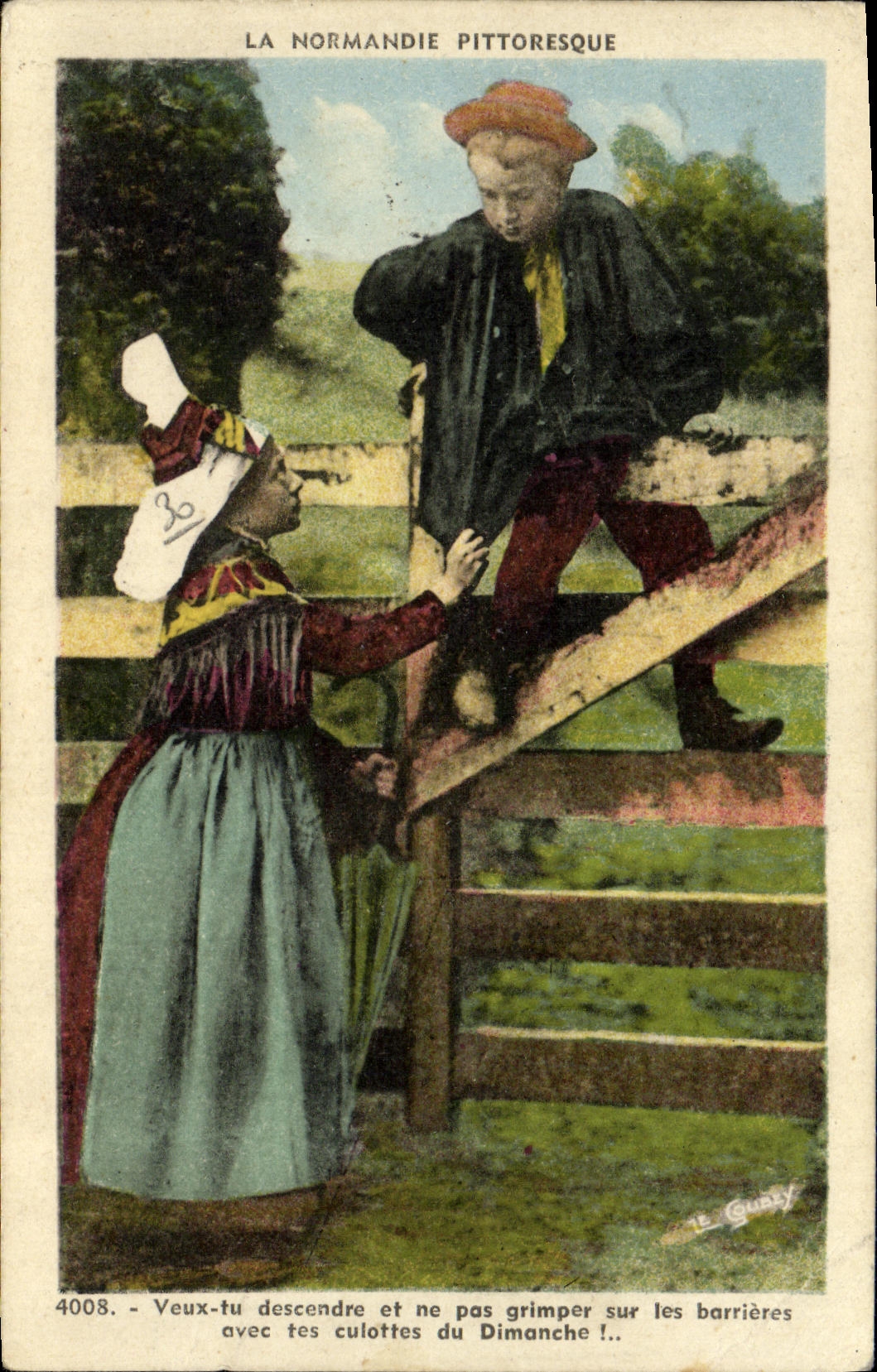 La POSTAL Normandia Pittoresque de la VENDIMIA quisiera que usted vaya abajo y que no subiera en las barreras de Enfants