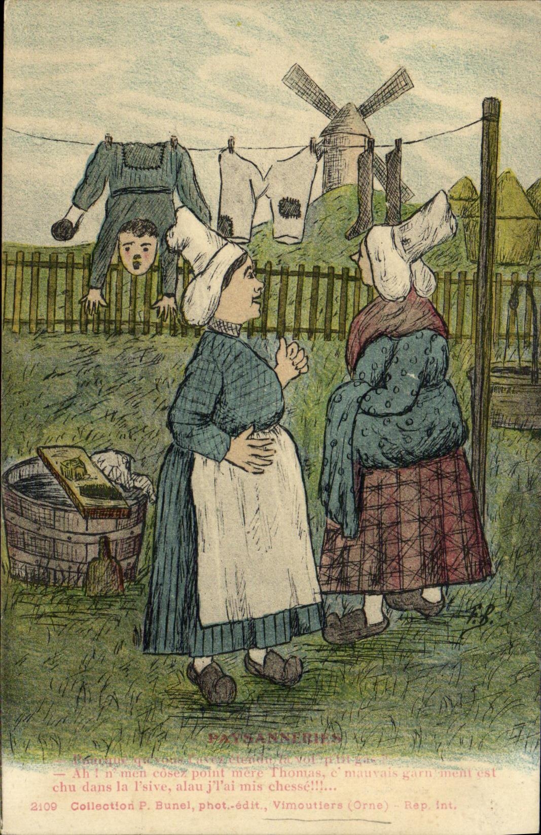 CPA Folklore Paysanneries Moulin a vent Normandie