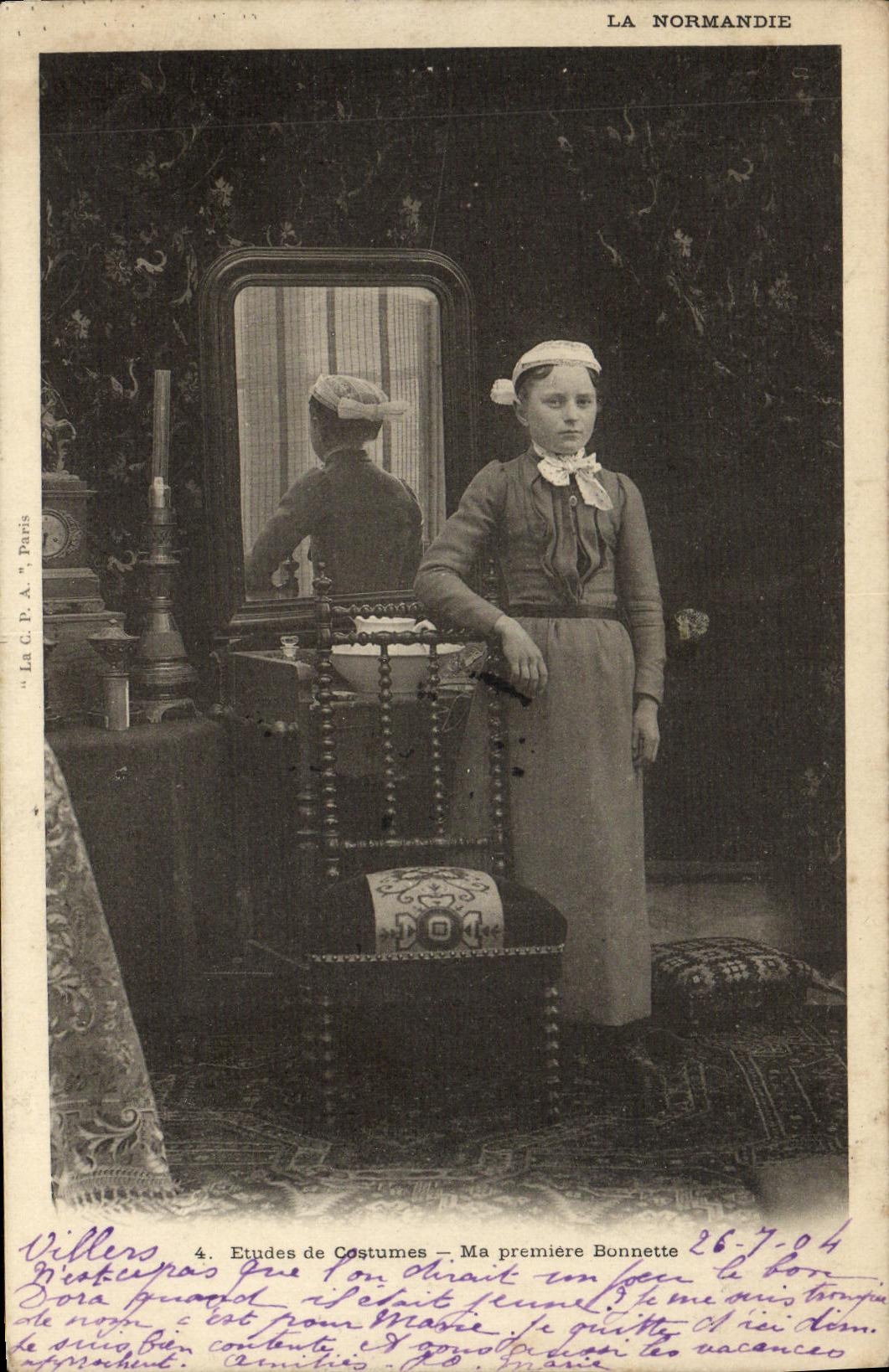 VINTAGE POSTCARD Studies Costumes My Premierre Cap Child Folklore