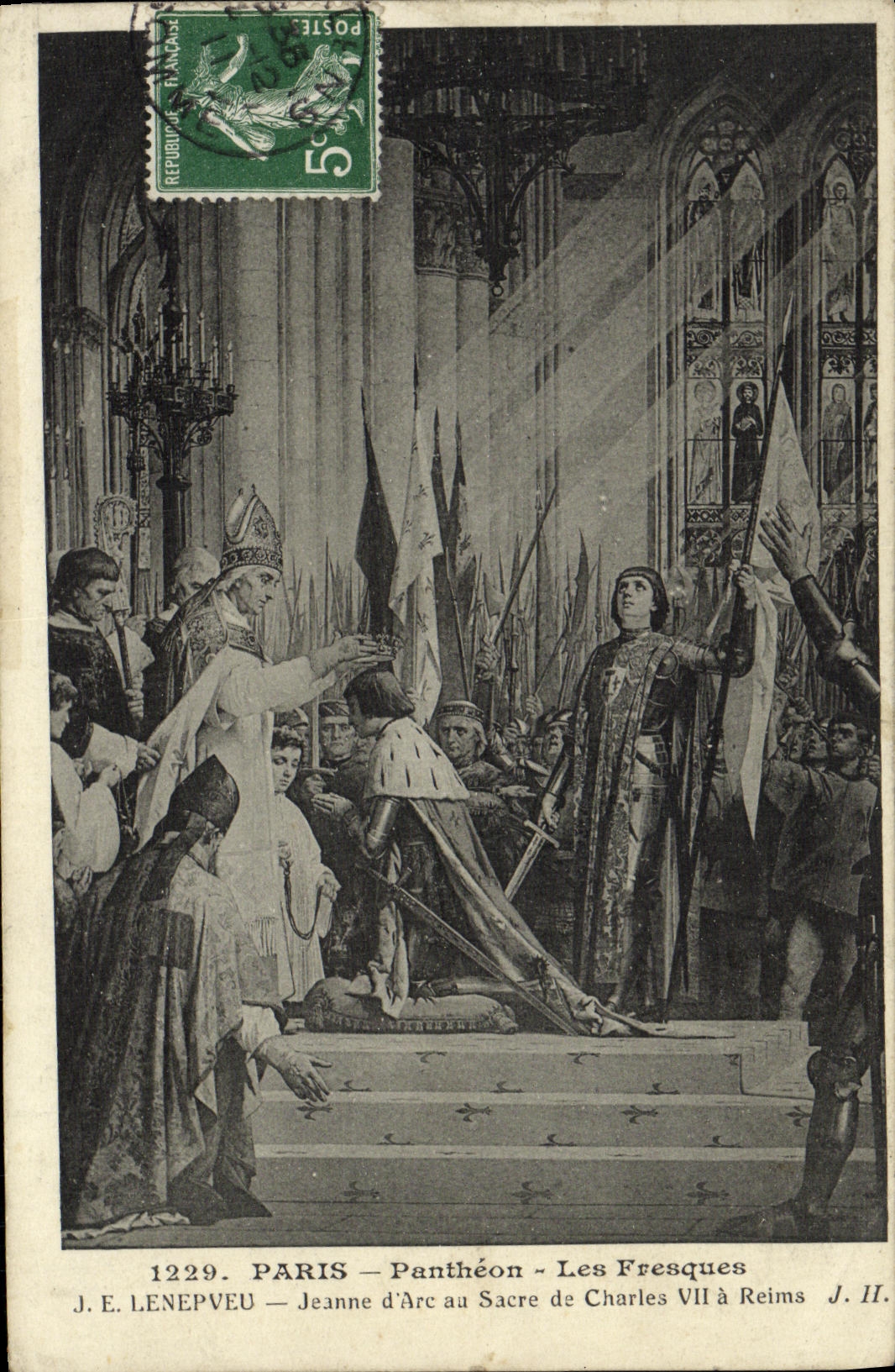 La POSTAL Paris de la VENDIMIA el panteon el arco de Lenepveu Jeanne D de los frescos con la consagracion de Charles VII tiene Reims