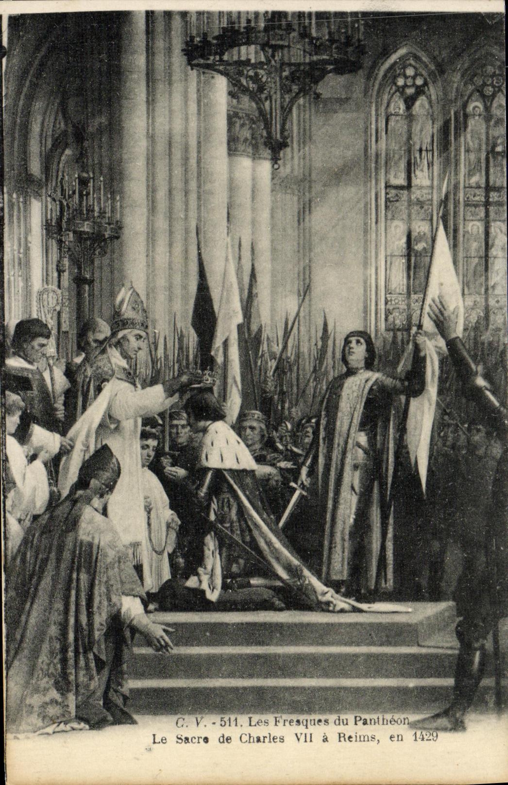 La POSTAL de la VENDIMIA los frescos del panteon la consagracion de Charles Vll tiene Reims adentro