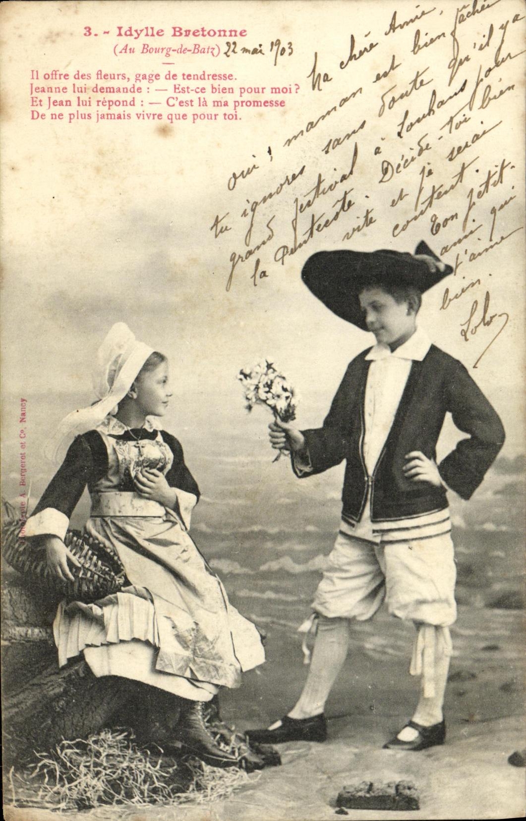 Ciudad de Idylle Bertonne de la POSTAL de la VENDIMIA de los ninos del folklore de Batz