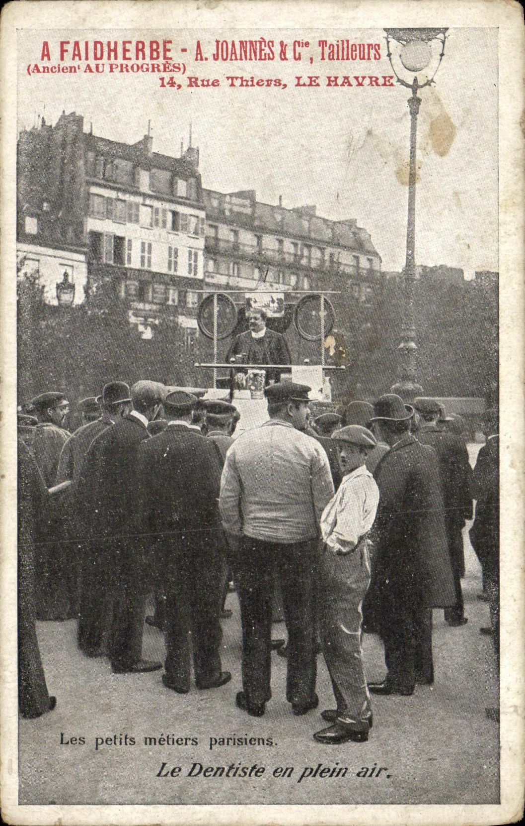 VINTAGE POSTCARD Paris small Parisian trades the dentist in the open air