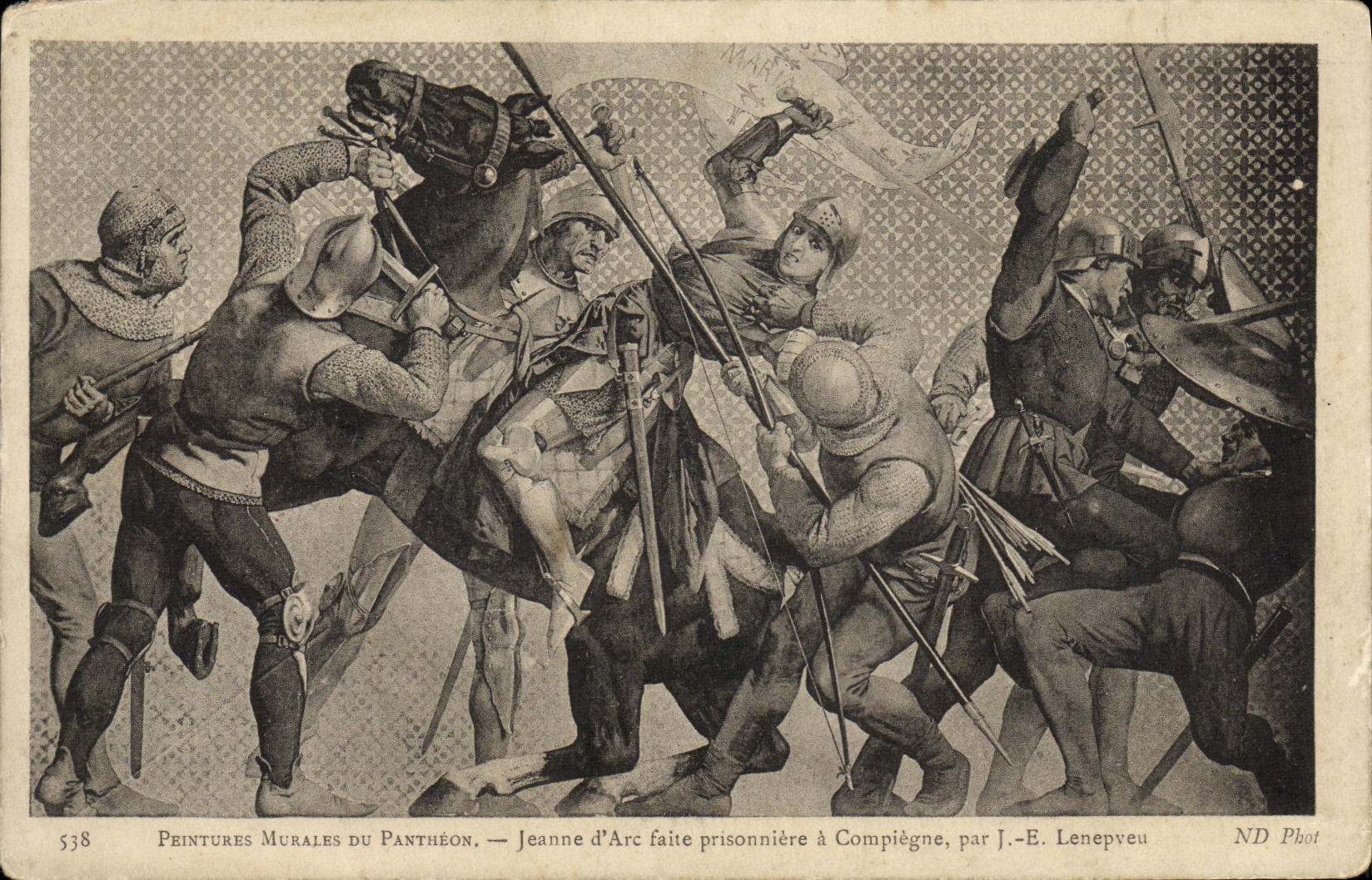 VINTAGE POSTCARD Murals of the Pantheon Paris Jeanne D Arc made prisonniere has Compiegne Lenepveu