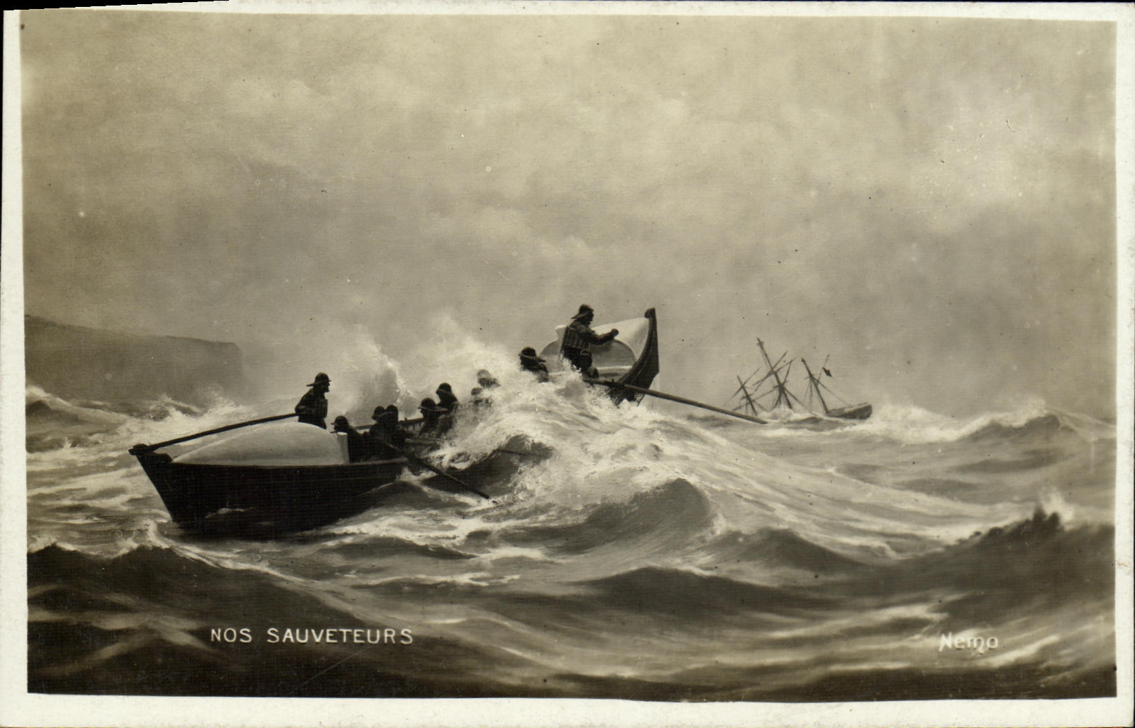 VINTAGE POSTCARD Rescuers Boat