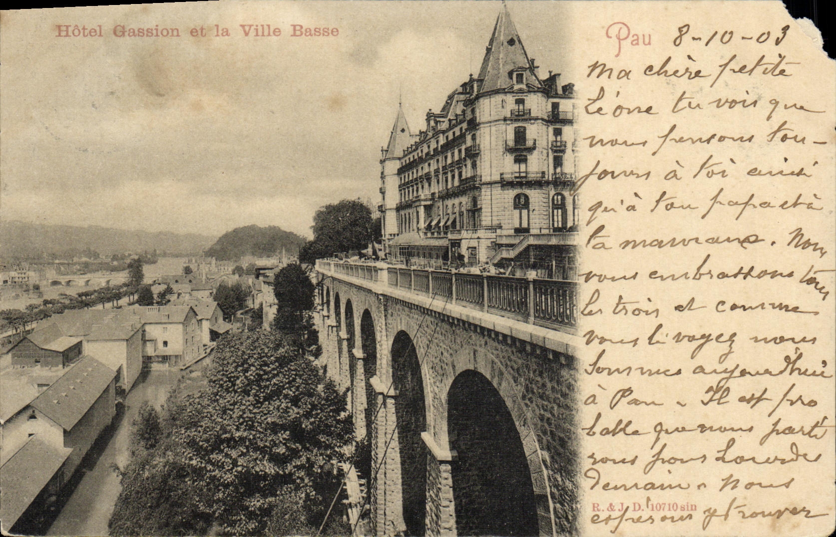 VINTAGE POSTCARD Hotel Gassion and the Low city Pau