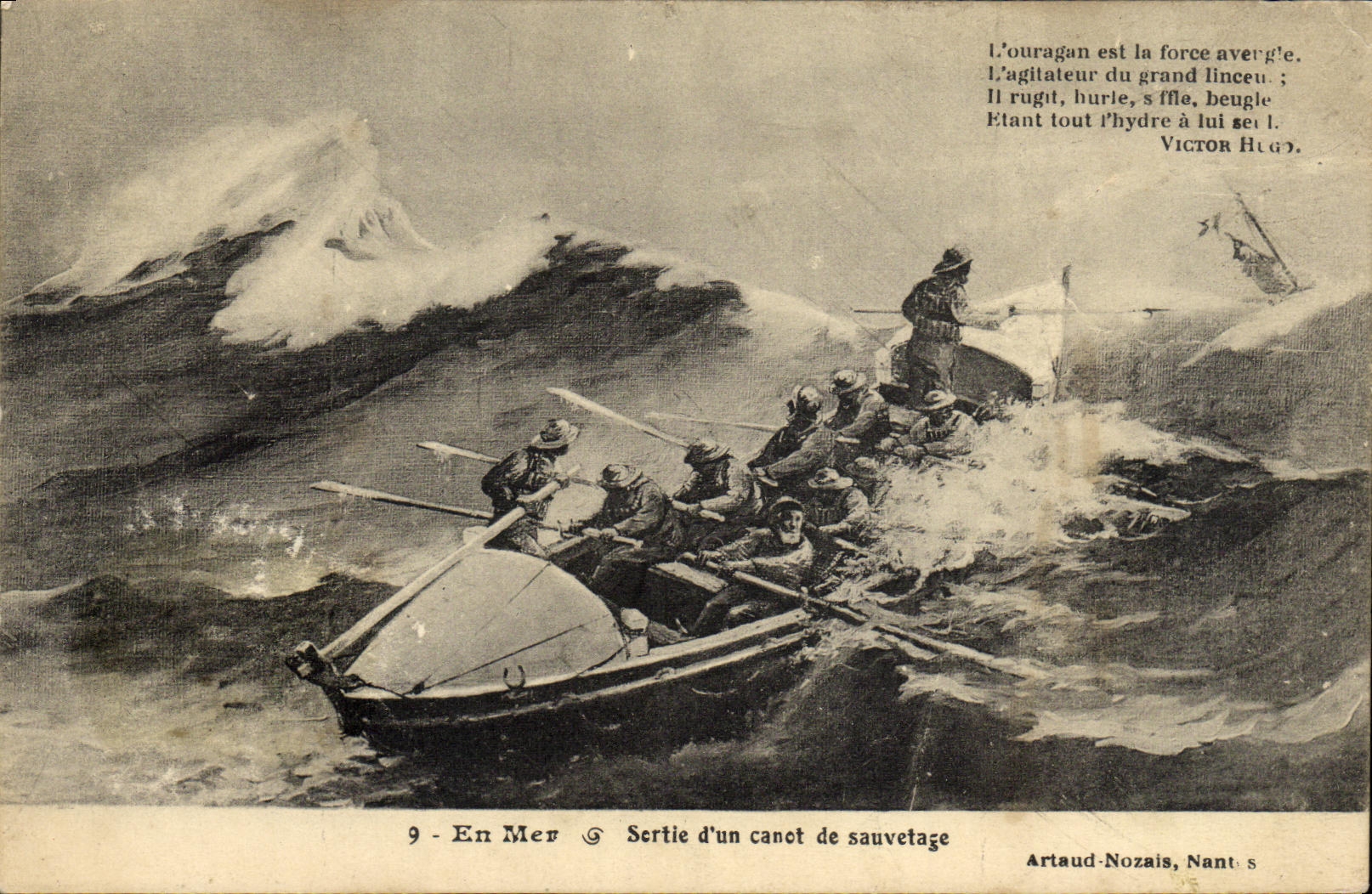 VINTAGE POSTCARD At sea Left D a lifeboat