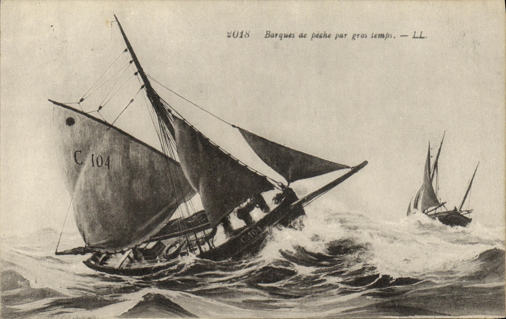 CPA Barques de peche par gros temps Bateaux