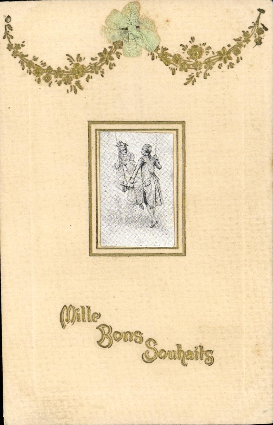 CPA Mille Bons Souhaits Femme Balancoire