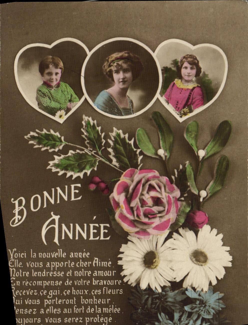 CPA Bonne Annee Fleurs Femmes
