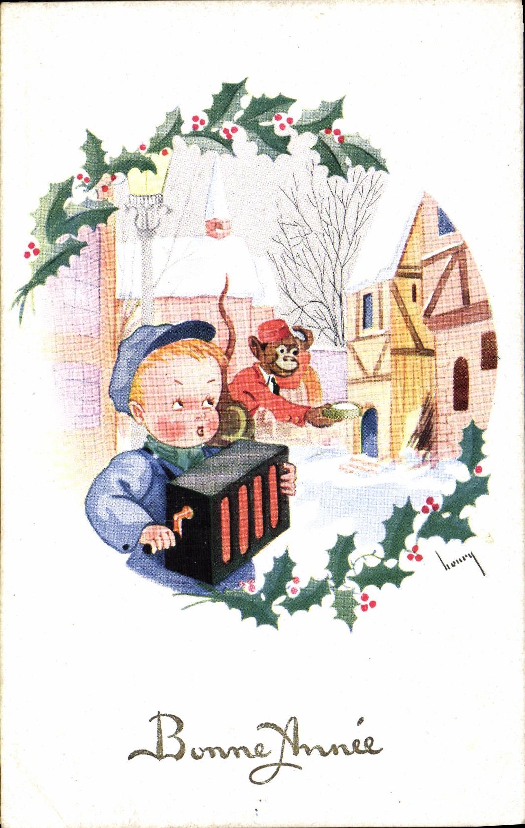 Mono del acordion del nino de la POSTAL de la VENDIMIA Felices fiestas