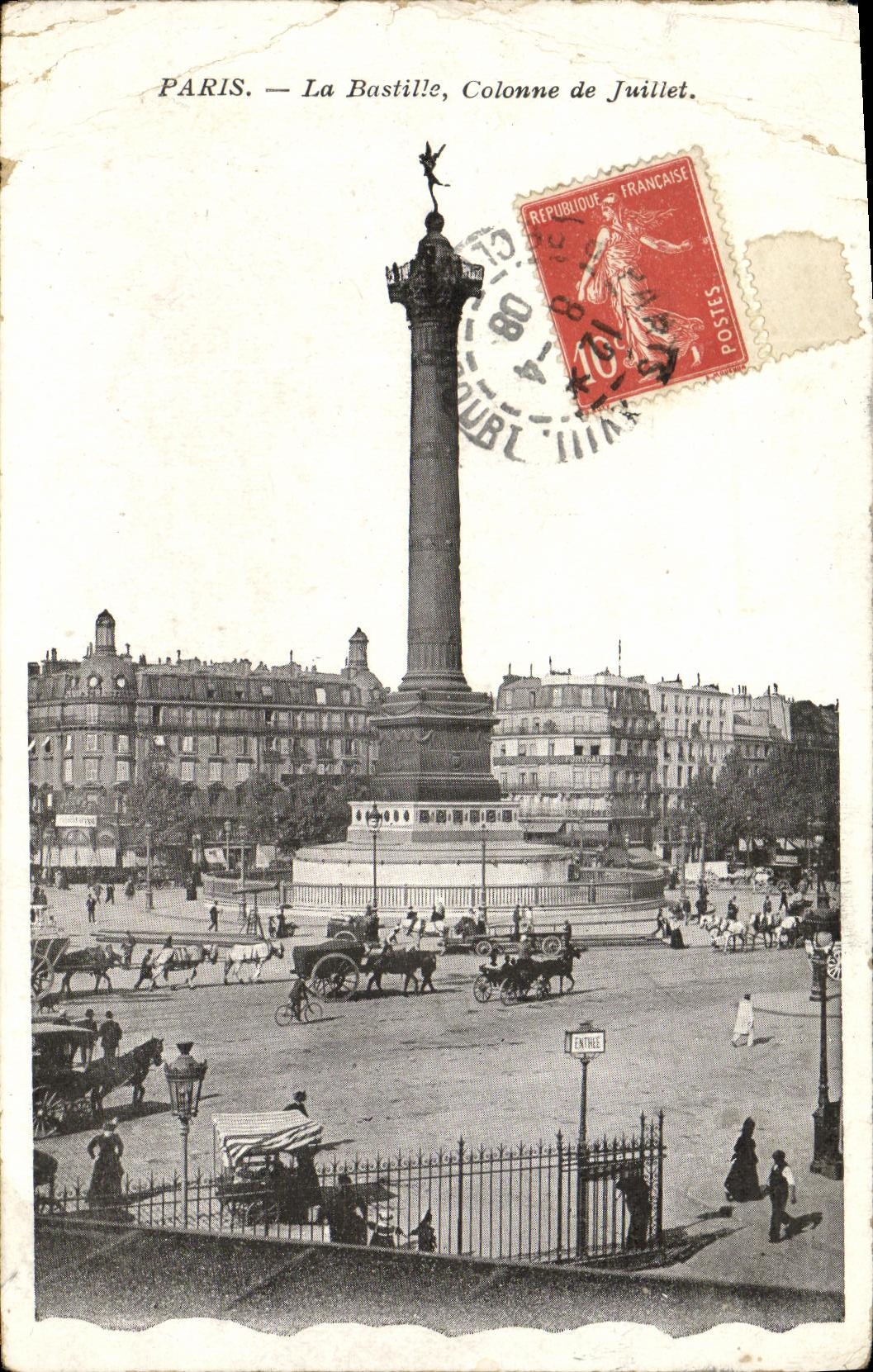 VINTAGE POSTCARD Paris the Place Of the Bastille Column of July