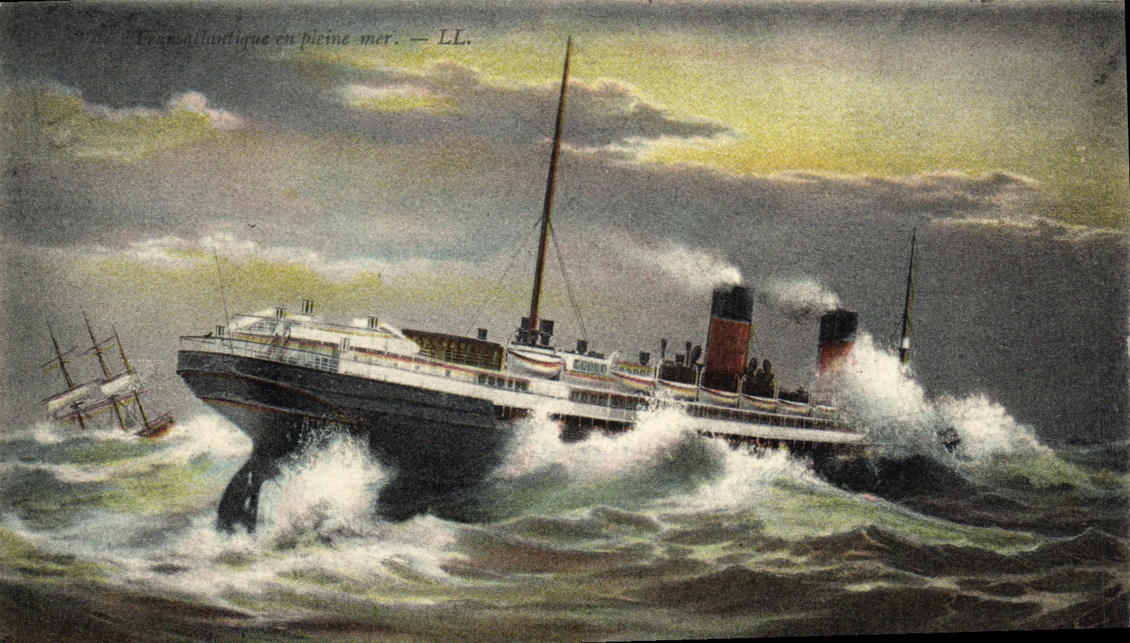 POSTAL de la VENDIMIA transatlantica en el barco del mar abierto