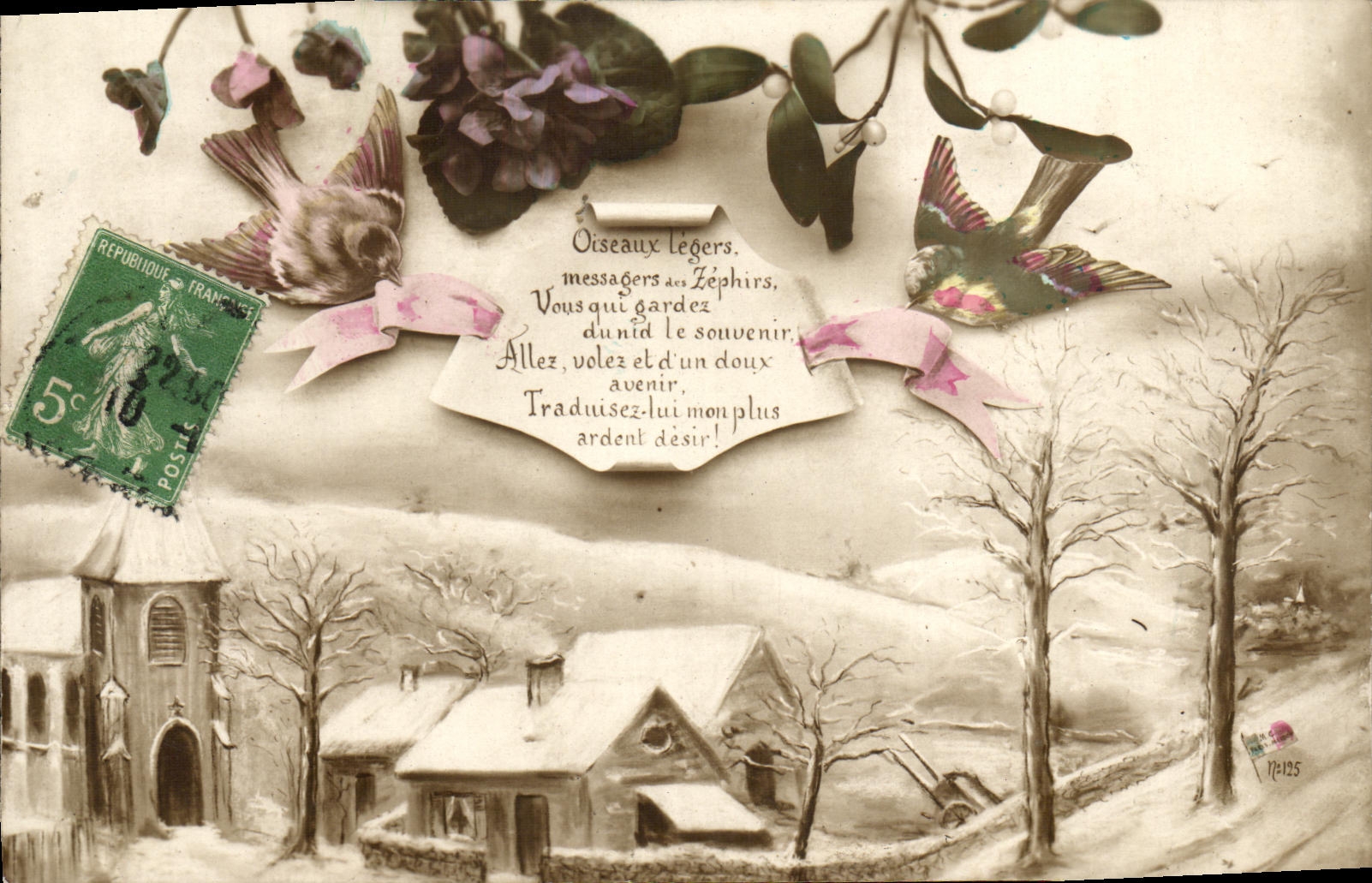 VINTAGE POSTCARD Fantasy light birds