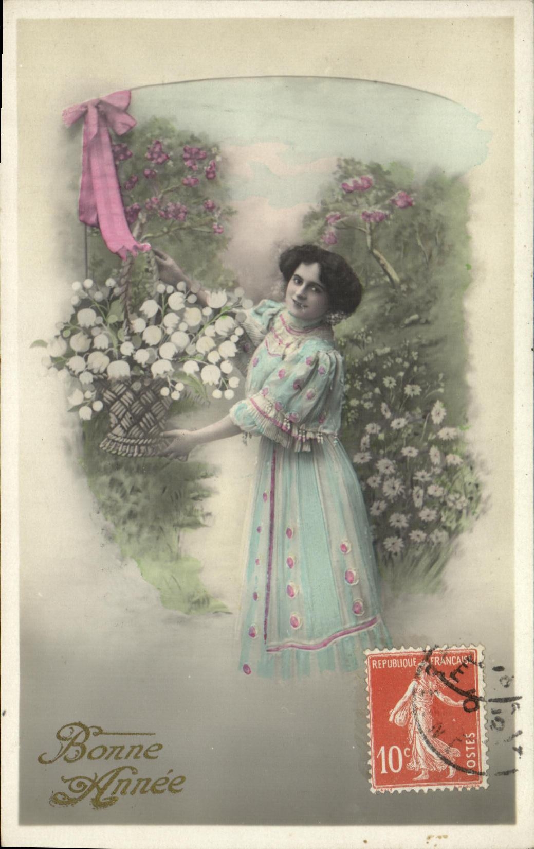 CPA Bonne Annee Femme muguet