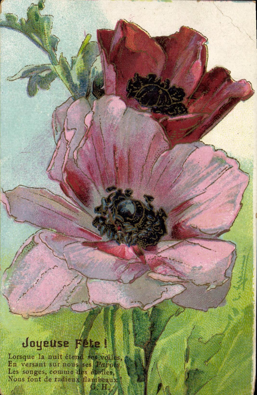 VINTAGE POSTCARD Merry Festival Flowers