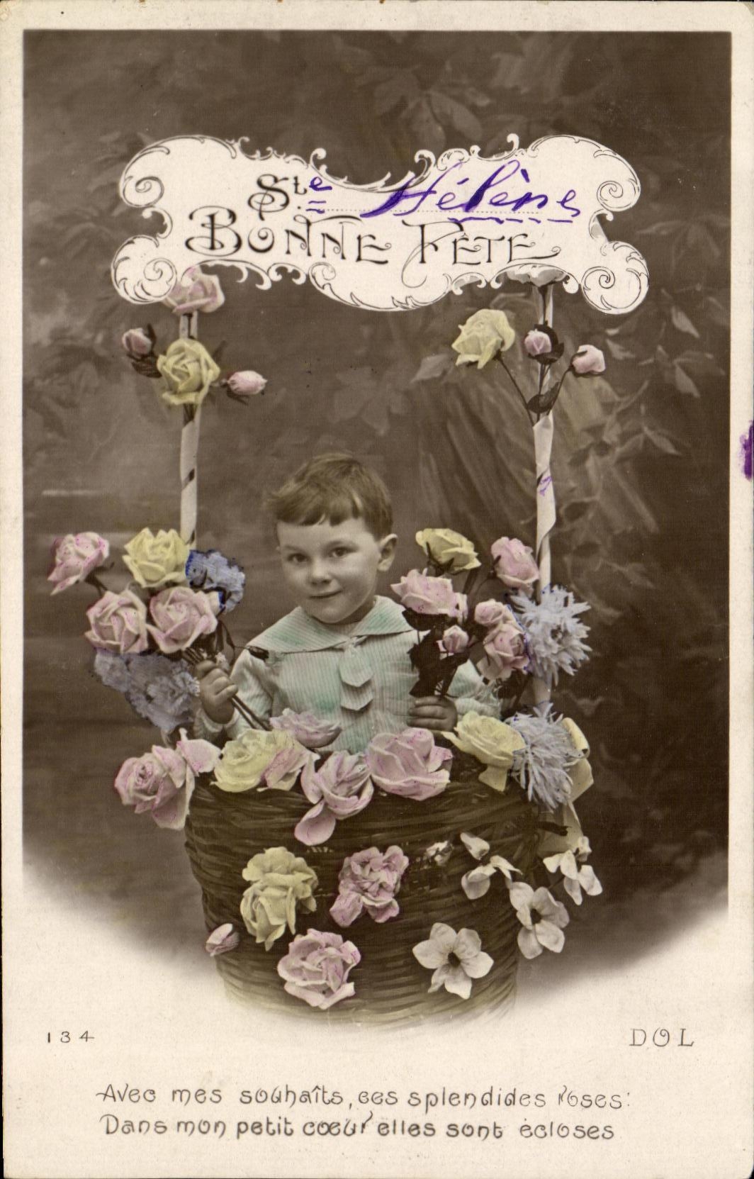 CPA Avec Mes Souhaits Ces Splendides roses Enfant Ste Helene